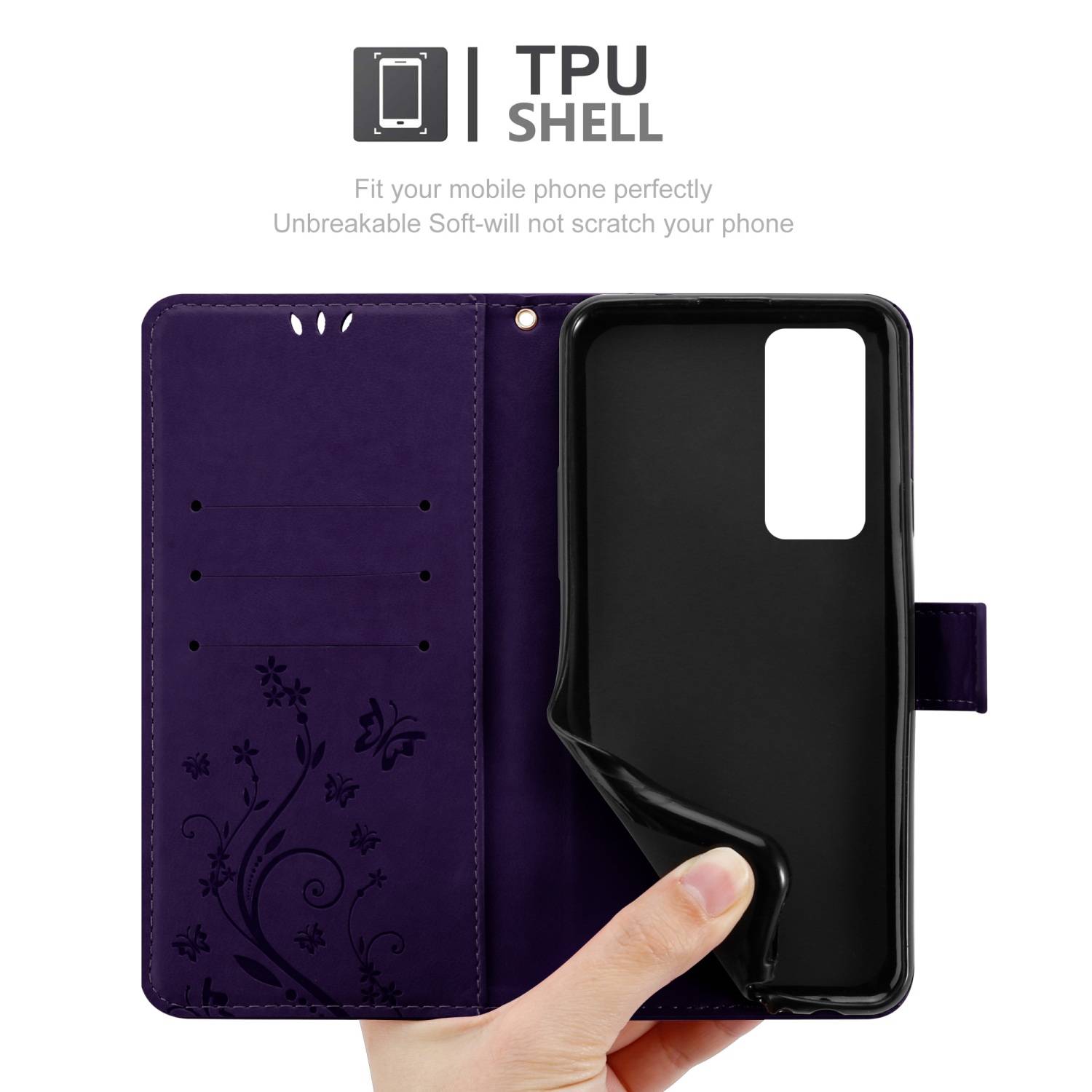 Cadorabo Hülle für Oppo FIND X3 NEO Schutz Hülle in Lila Schutzhülle Handy Hülle Etui Case Blumen Flower