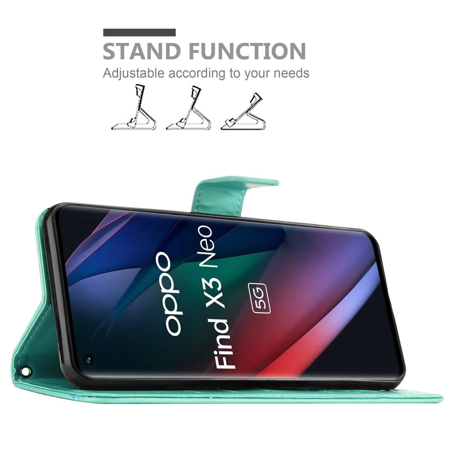 Cadorabo Hülle für Oppo FIND X3 NEO Schutz Hülle in Türkis Schutzhülle Handy Hülle Etui Case Blumen Flower