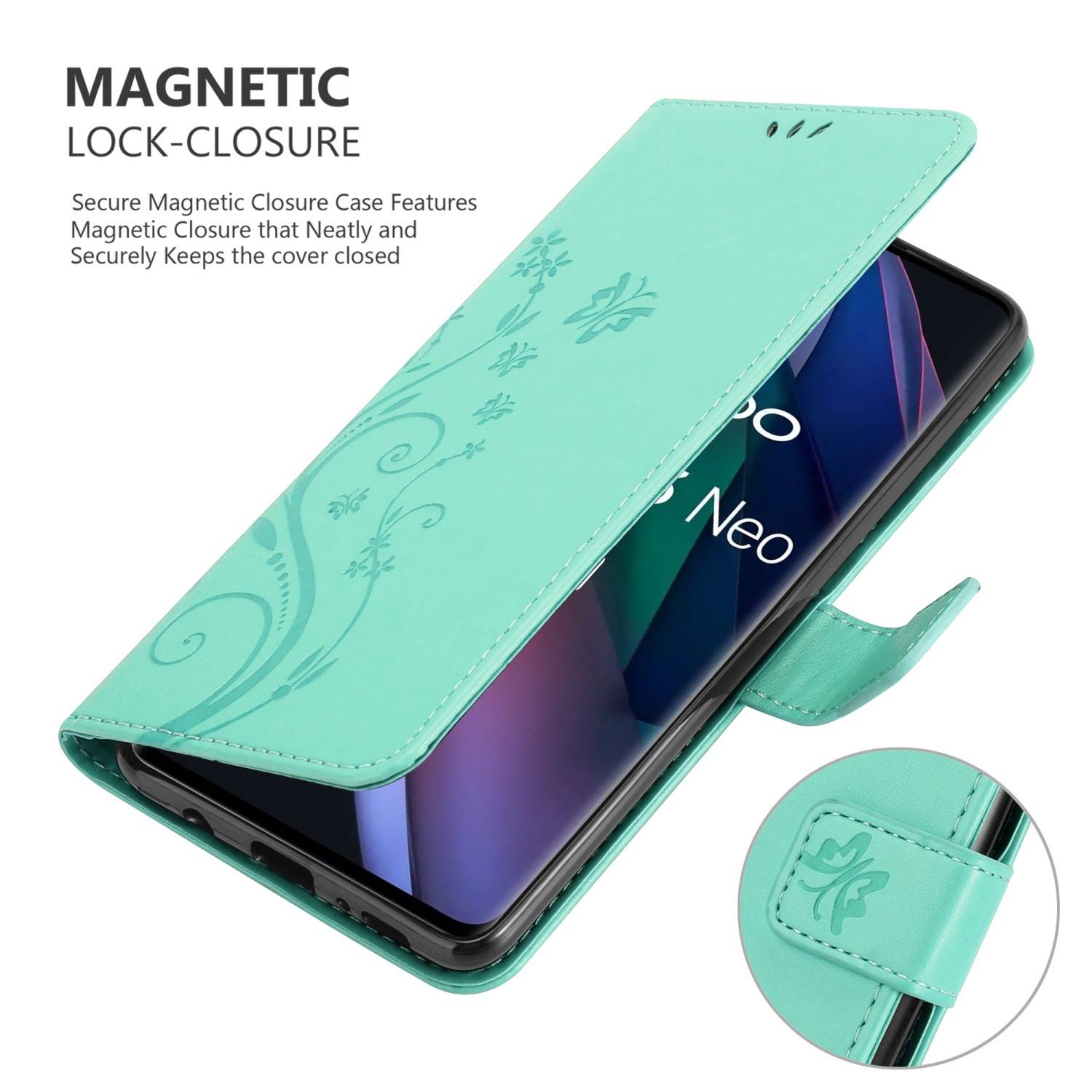 Cadorabo Hülle für Oppo FIND X3 NEO Schutz Hülle in Türkis Schutzhülle Handy Hülle Etui Case Blumen Flower