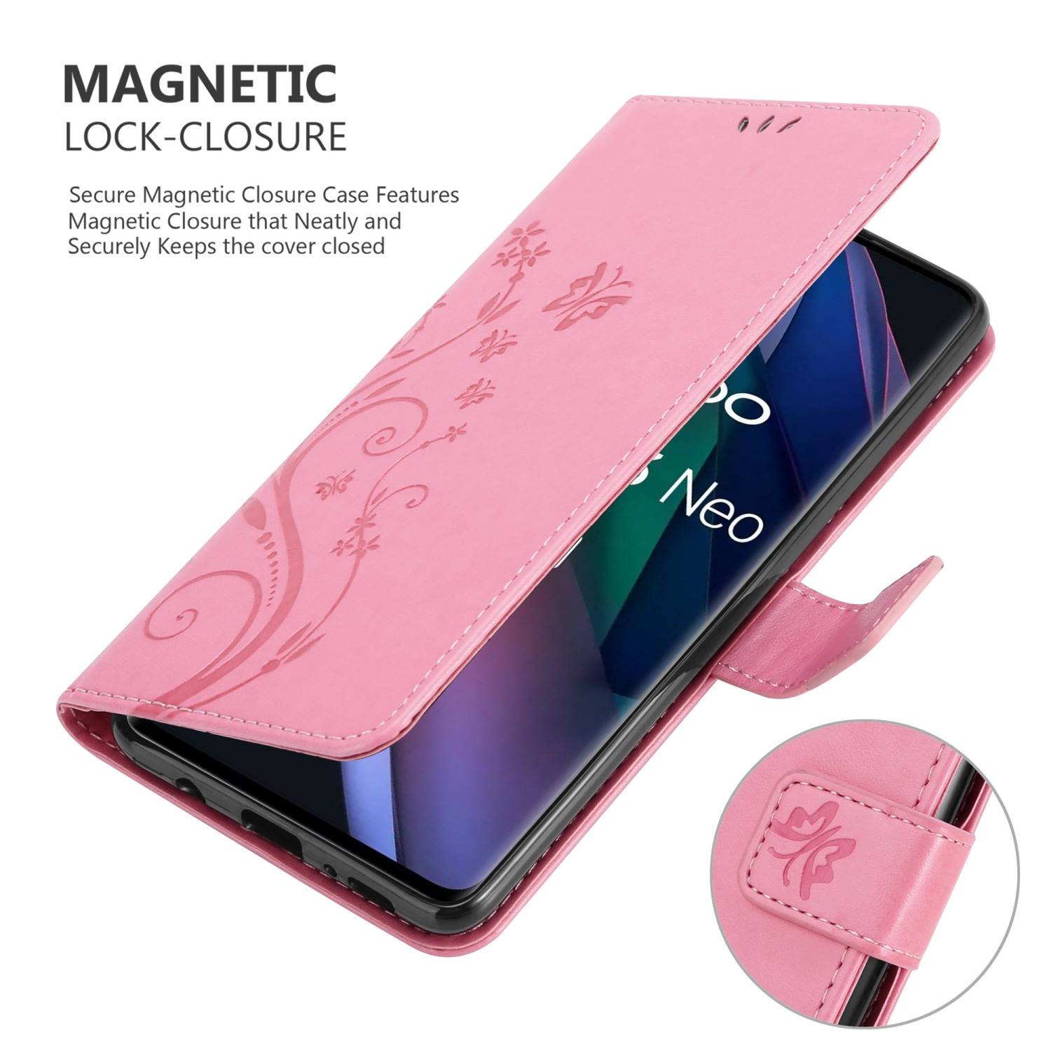 Cadorabo Hülle für Oppo FIND X3 NEO Schutz Hülle in Rosa Schutzhülle Handy Hülle Etui Case Blumen Flower