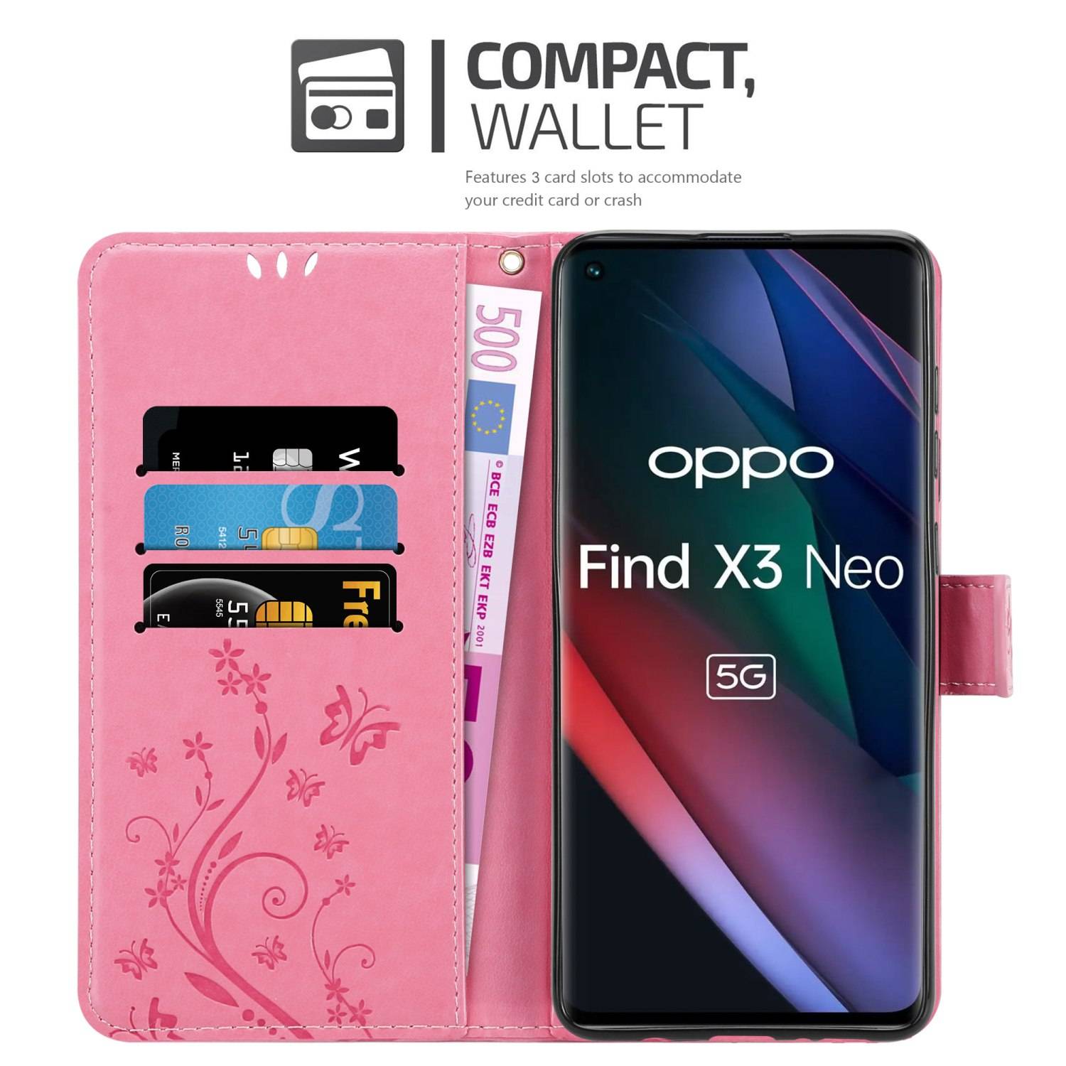 Cadorabo Hülle für Oppo FIND X3 NEO Schutz Hülle in Rosa Schutzhülle Handy Hülle Etui Case Blumen Flower