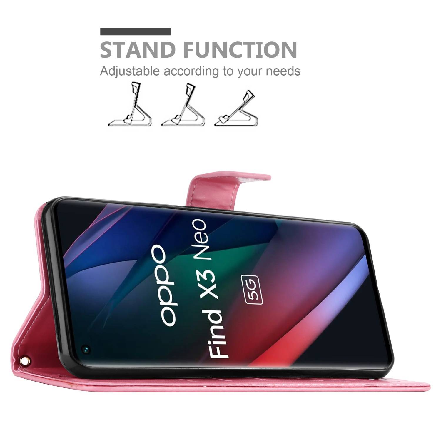 Cadorabo Hülle für Oppo FIND X3 NEO Schutz Hülle in Rosa Schutzhülle Handy Hülle Etui Case Blumen Flower