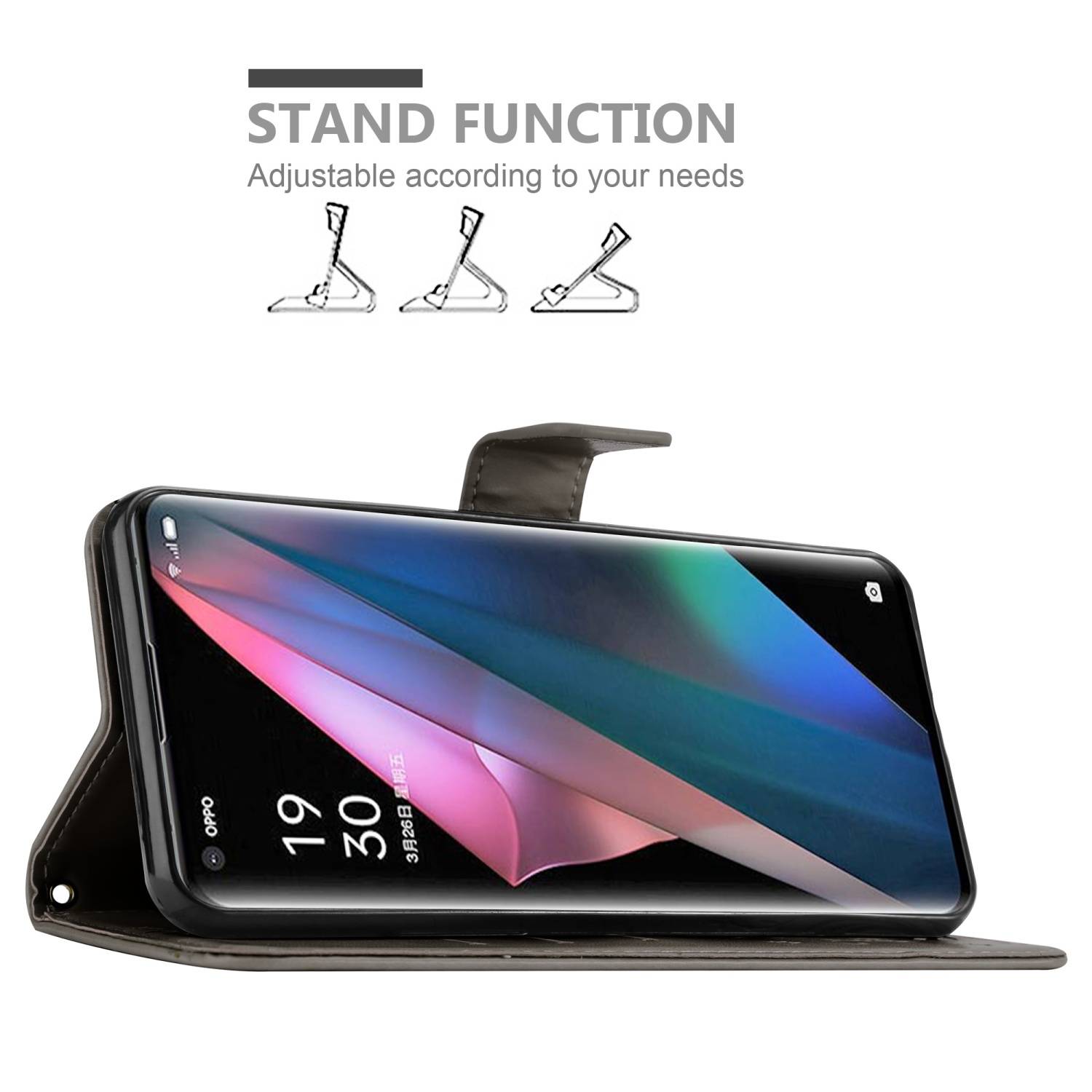 Cadorabo Hülle für Oppo FIND X3 PRO Schutz Hülle in Grau Schutzhülle Handy Hülle Etui Case Blumen Flower