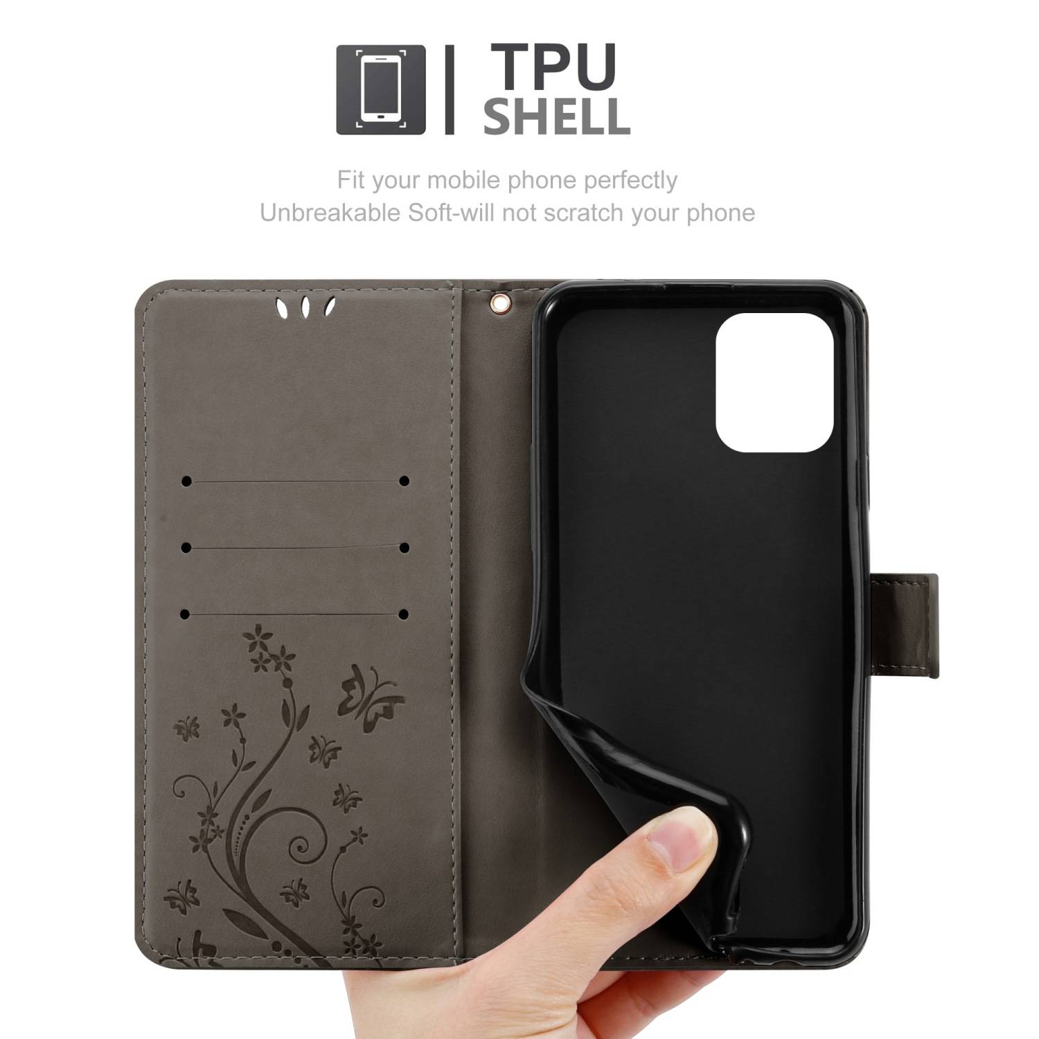 Cadorabo Hülle für Oppo FIND X3 PRO Schutz Hülle in Grau Schutzhülle Handy Hülle Etui Case Blumen Flower