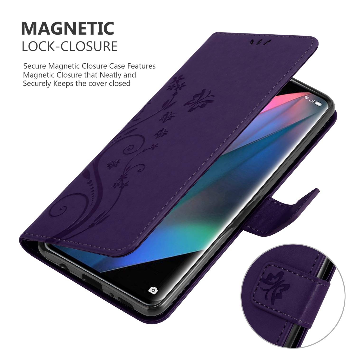 Cadorabo Hülle für Oppo FIND X3 PRO Schutz Hülle in Lila Schutzhülle Handy Hülle Etui Case Blumen Flower