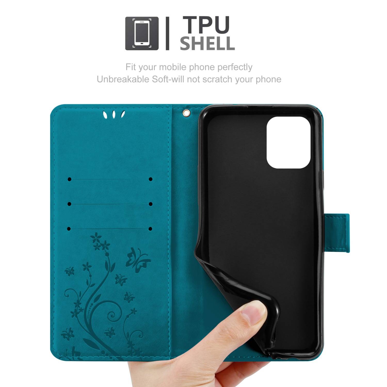 Cadorabo Hülle für Oppo FIND X3 PRO Schutz Hülle in Blau Schutzhülle Handy Hülle Etui Case Blumen Flower