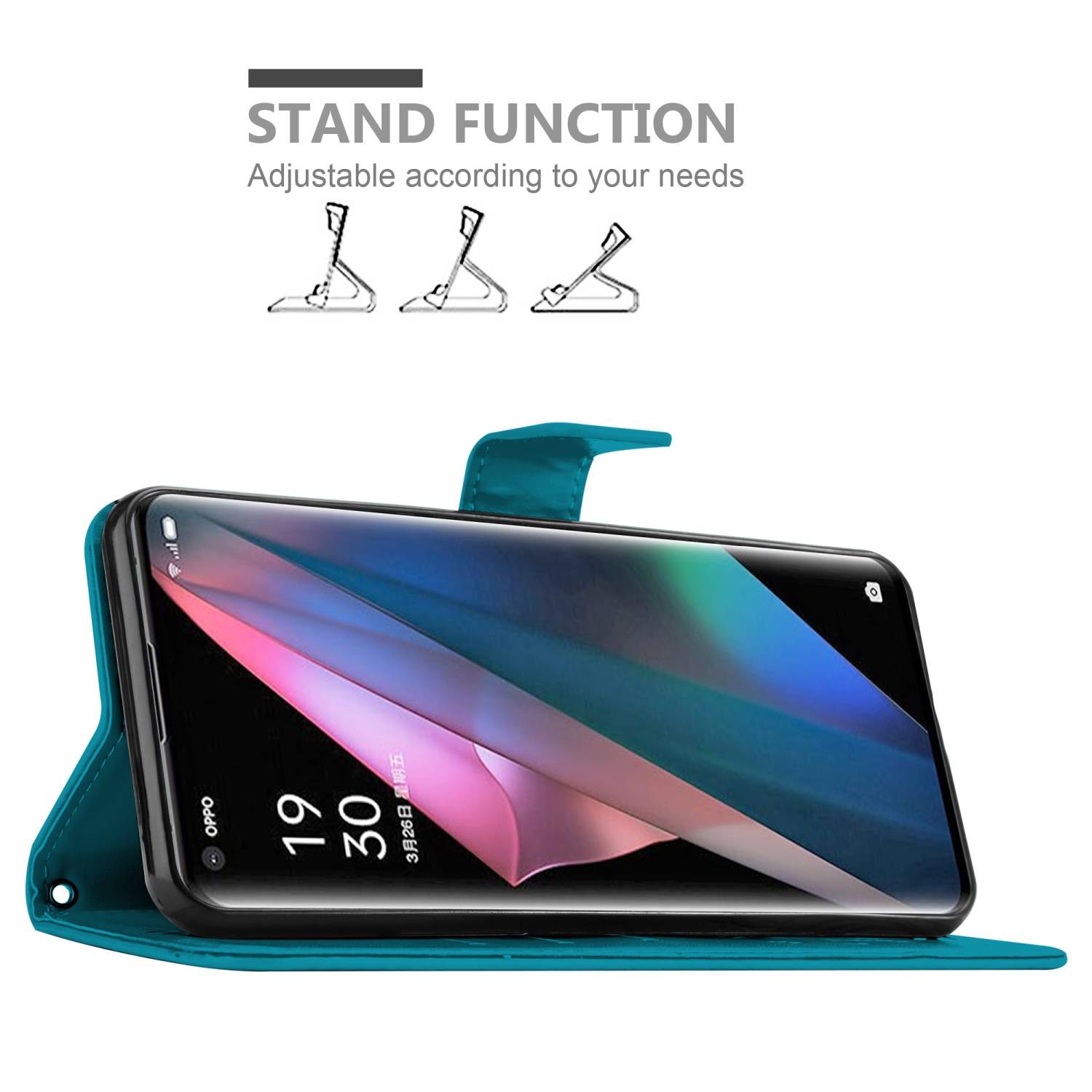 Cadorabo Hülle für Oppo FIND X3 PRO Schutz Hülle in Blau Schutzhülle Handy Hülle Etui Case Blumen Flower