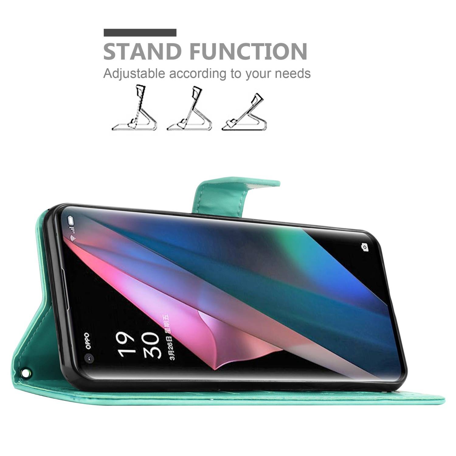 Cadorabo Hülle für Oppo FIND X3 PRO Schutz Hülle in Türkis Schutzhülle Handy Hülle Etui Case Blumen Flower