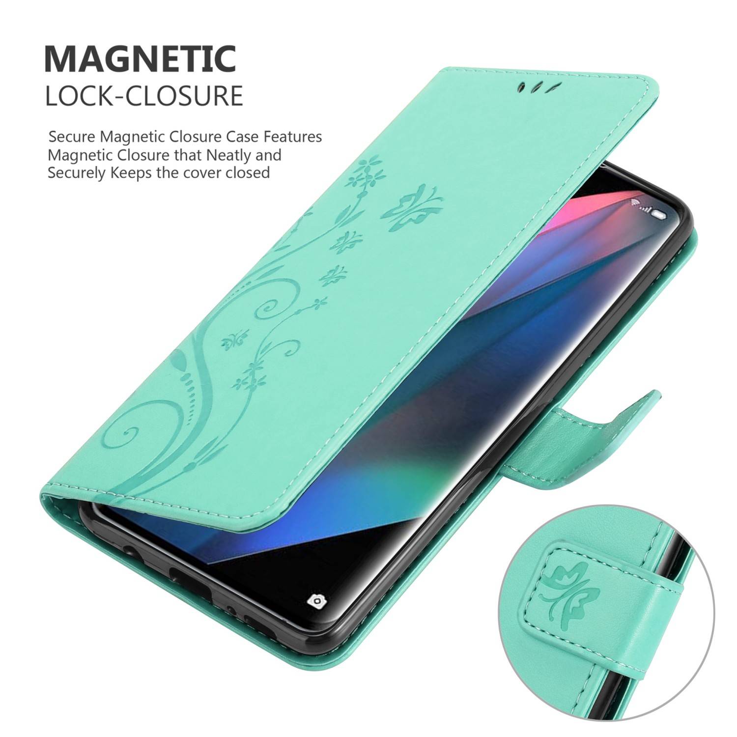 Cadorabo Hülle für Oppo FIND X3 PRO Schutz Hülle in Türkis Schutzhülle Handy Hülle Etui Case Blumen Flower