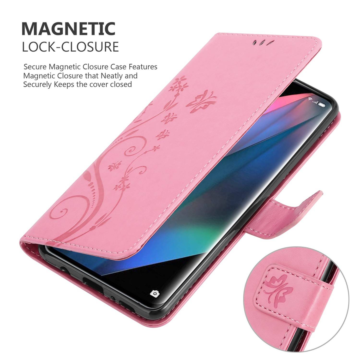 Cadorabo Hülle für Oppo FIND X3 PRO Schutz Hülle in Rosa Schutzhülle Handy Hülle Etui Case Blumen Flower