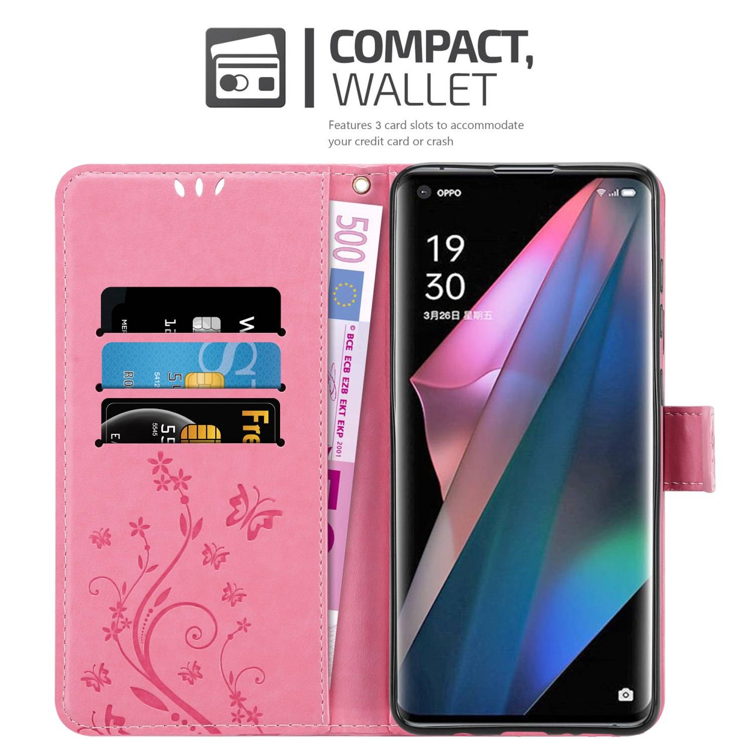 Cadorabo Hülle für Oppo FIND X3 PRO Schutz Hülle in Rosa Schutzhülle Handy Hülle Etui Case Blumen Flower