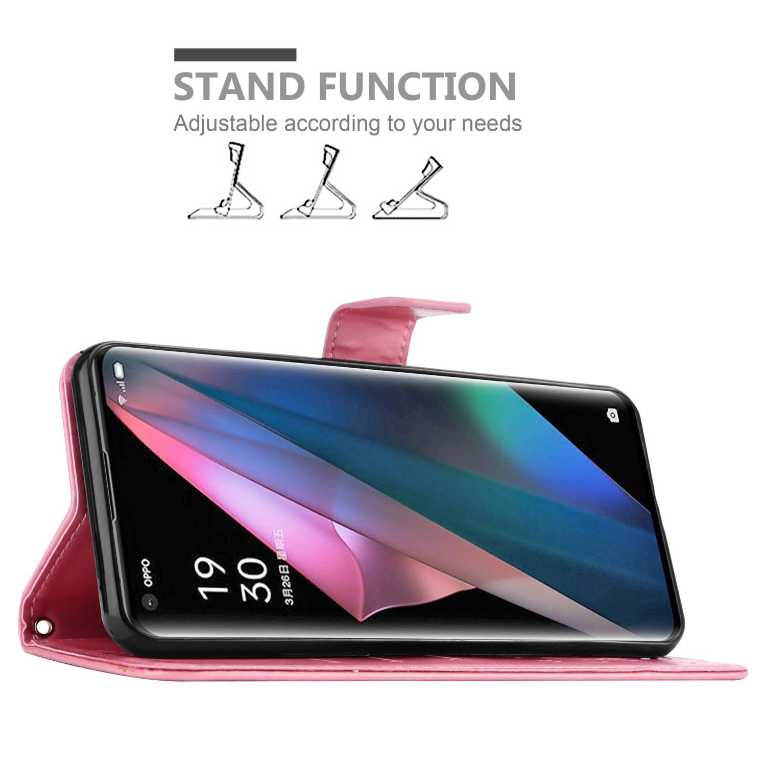 Cadorabo Hülle für Oppo FIND X3 PRO Schutz Hülle in Rosa Schutzhülle Handy Hülle Etui Case Blumen Flower