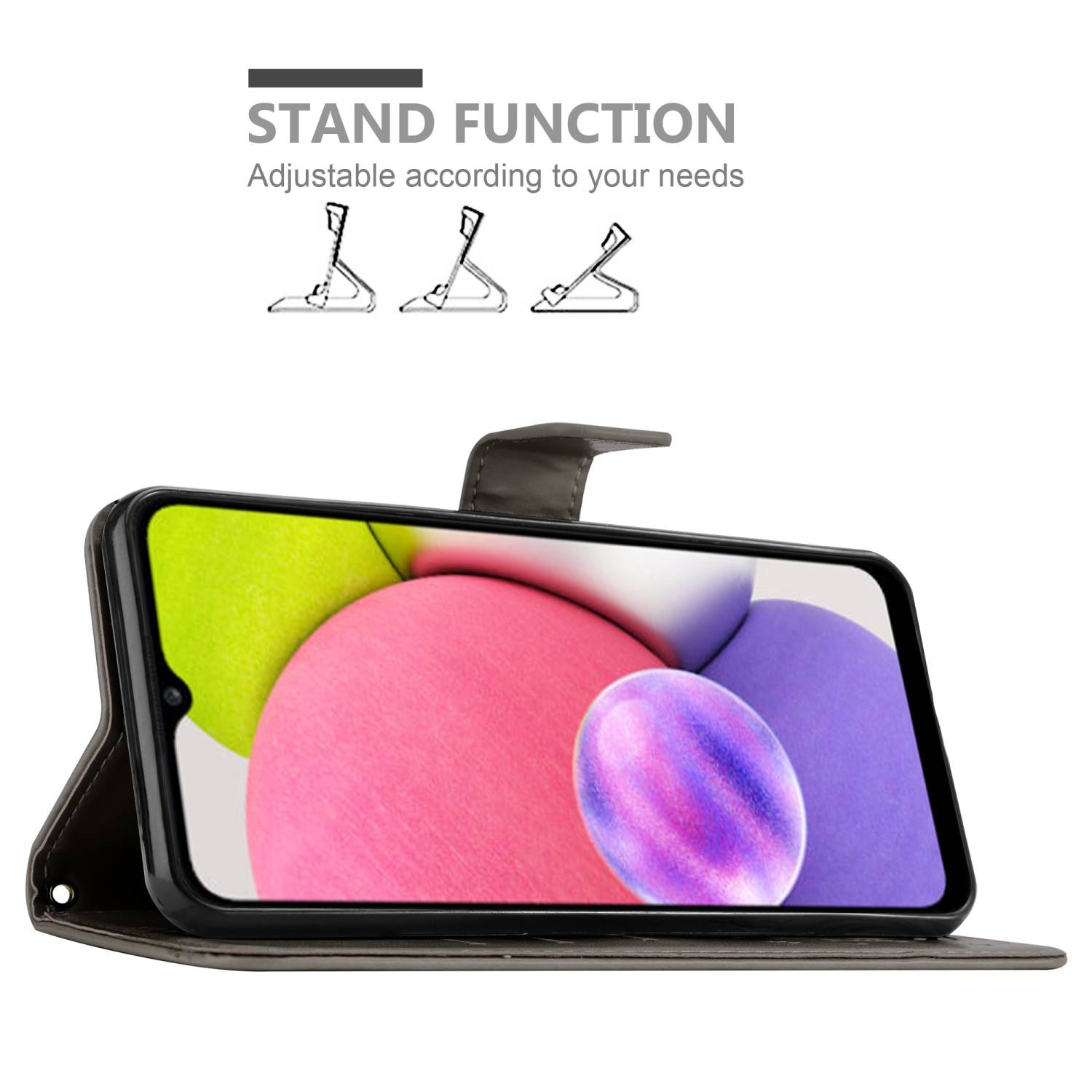 Cadorabo Hülle für Samsung Galaxy A03s Schutz Hülle in Grau Schutzhülle Handy Hülle Etui Case Blumen Flower