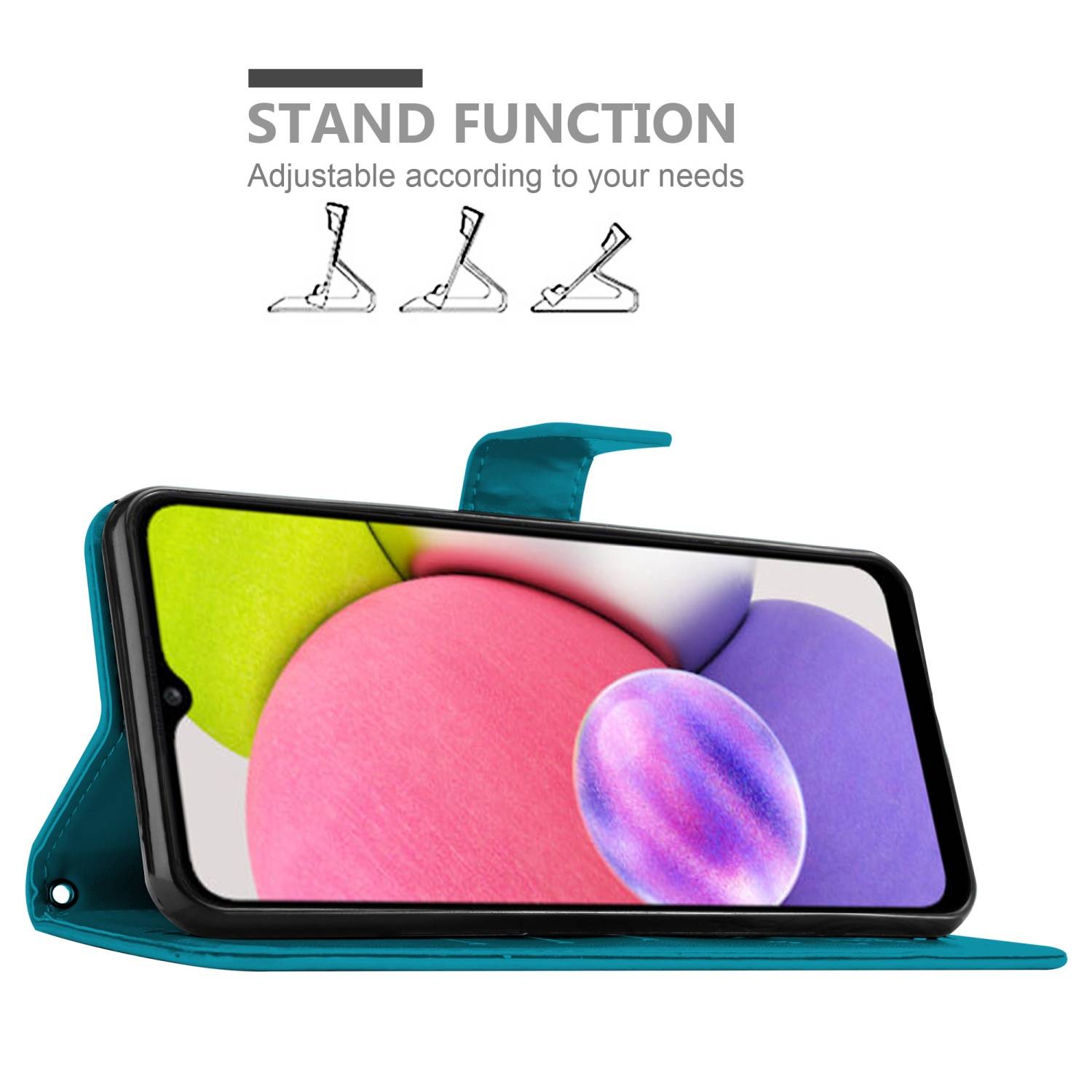 Cadorabo Hülle für Samsung Galaxy A03s Schutz Hülle in Blau Schutzhülle Handy Hülle Etui Case Blumen Flower