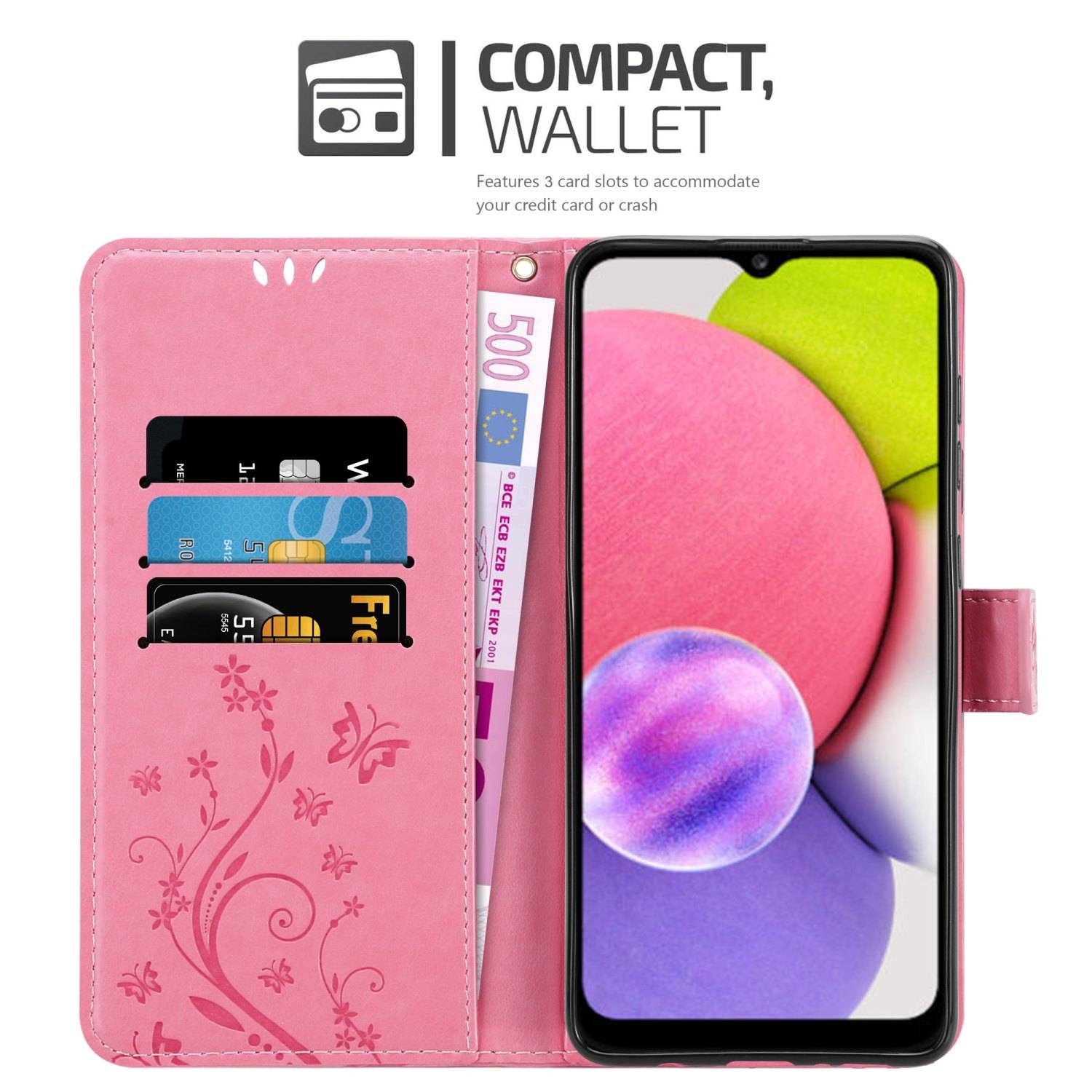 Cadorabo Hülle für Samsung Galaxy A03s Schutz Hülle in Rosa Schutzhülle Handy Hülle Etui Case Blumen Flower