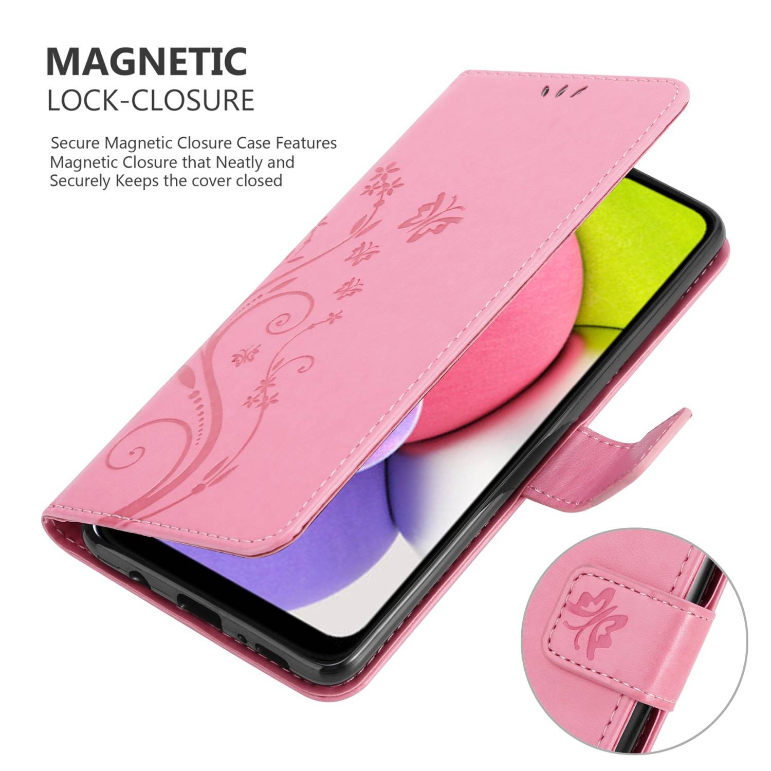 Cadorabo Hülle für Samsung Galaxy A03s Schutz Hülle in Rosa Schutzhülle Handy Hülle Etui Case Blumen Flower