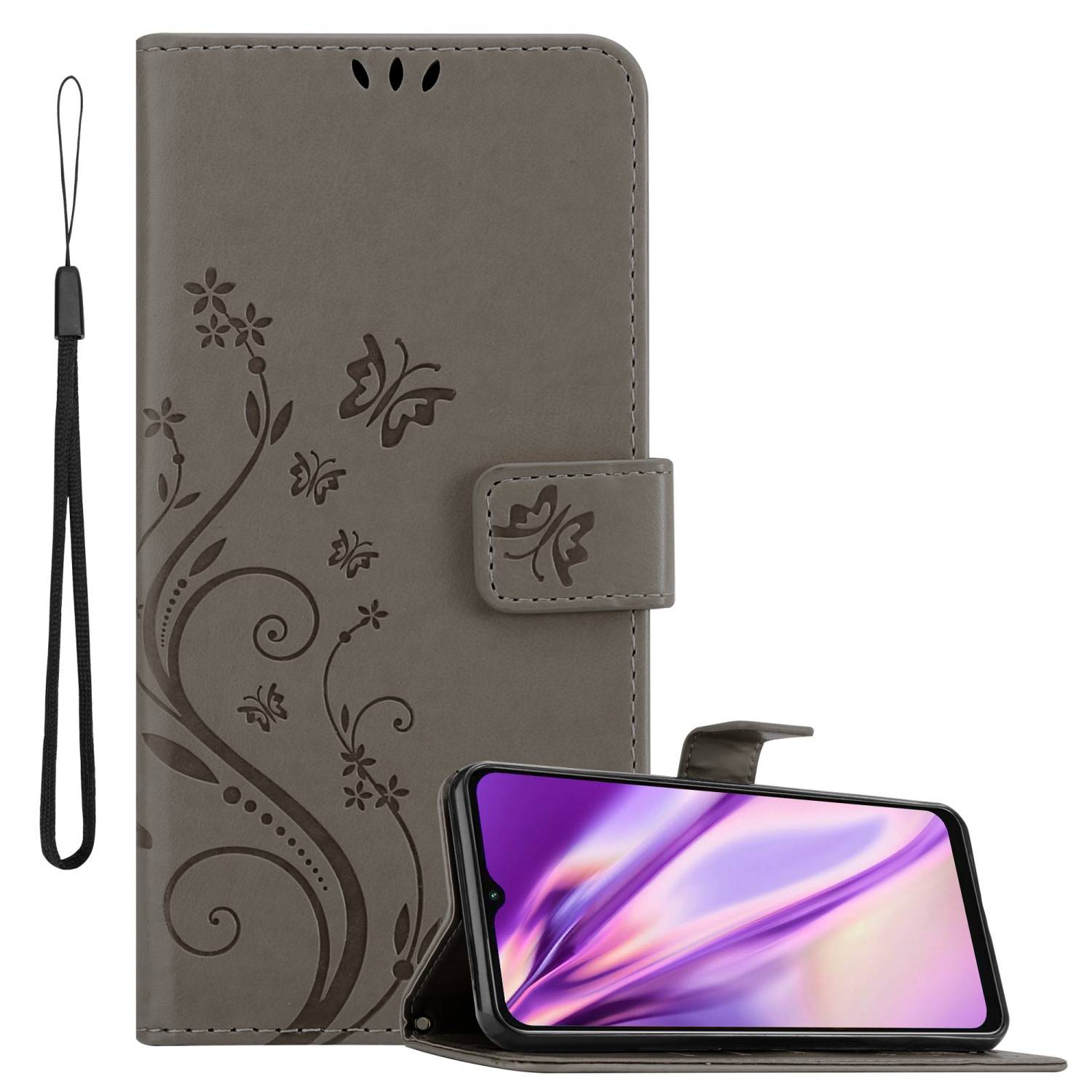 Cadorabo Hülle für Samsung Galaxy A13 5G Schutz Hülle in Grau Schutzhülle Handy Hülle Etui Case Blumen Flower