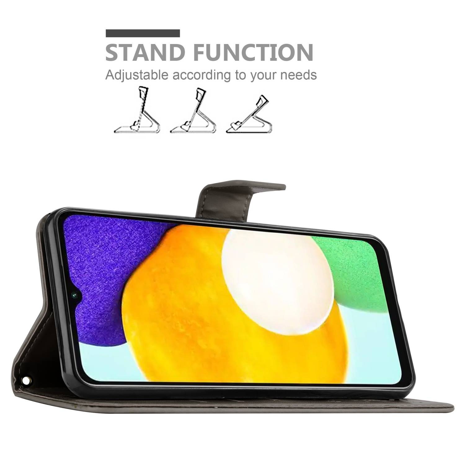 Cadorabo Hülle für Samsung Galaxy A13 5G Schutz Hülle in Grau Schutzhülle Handy Hülle Etui Case Blumen Flower