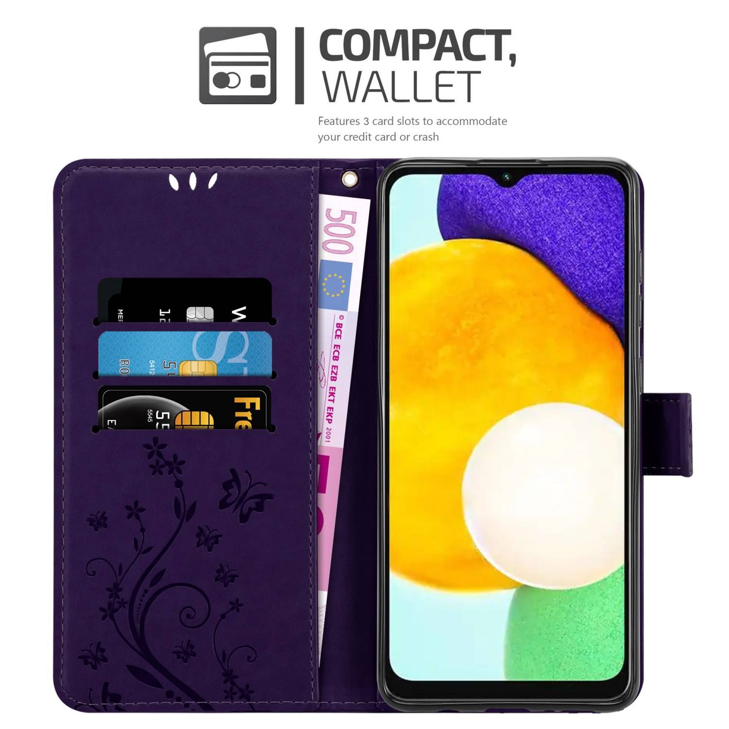 Cadorabo Hülle für Samsung Galaxy A13 5G Schutz Hülle in Lila Schutzhülle Handy Hülle Etui Case Blumen Flower
