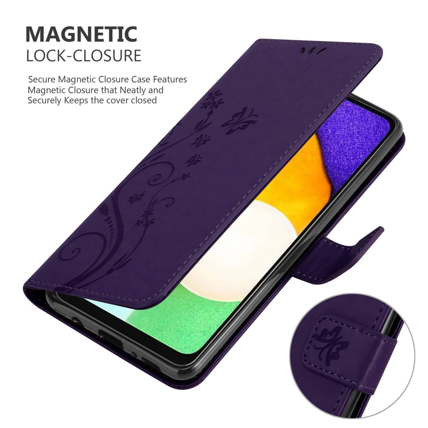 Cadorabo Hülle für Samsung Galaxy A13 5G Schutz Hülle in Lila Schutzhülle Handy Hülle Etui Case Blumen Flower
