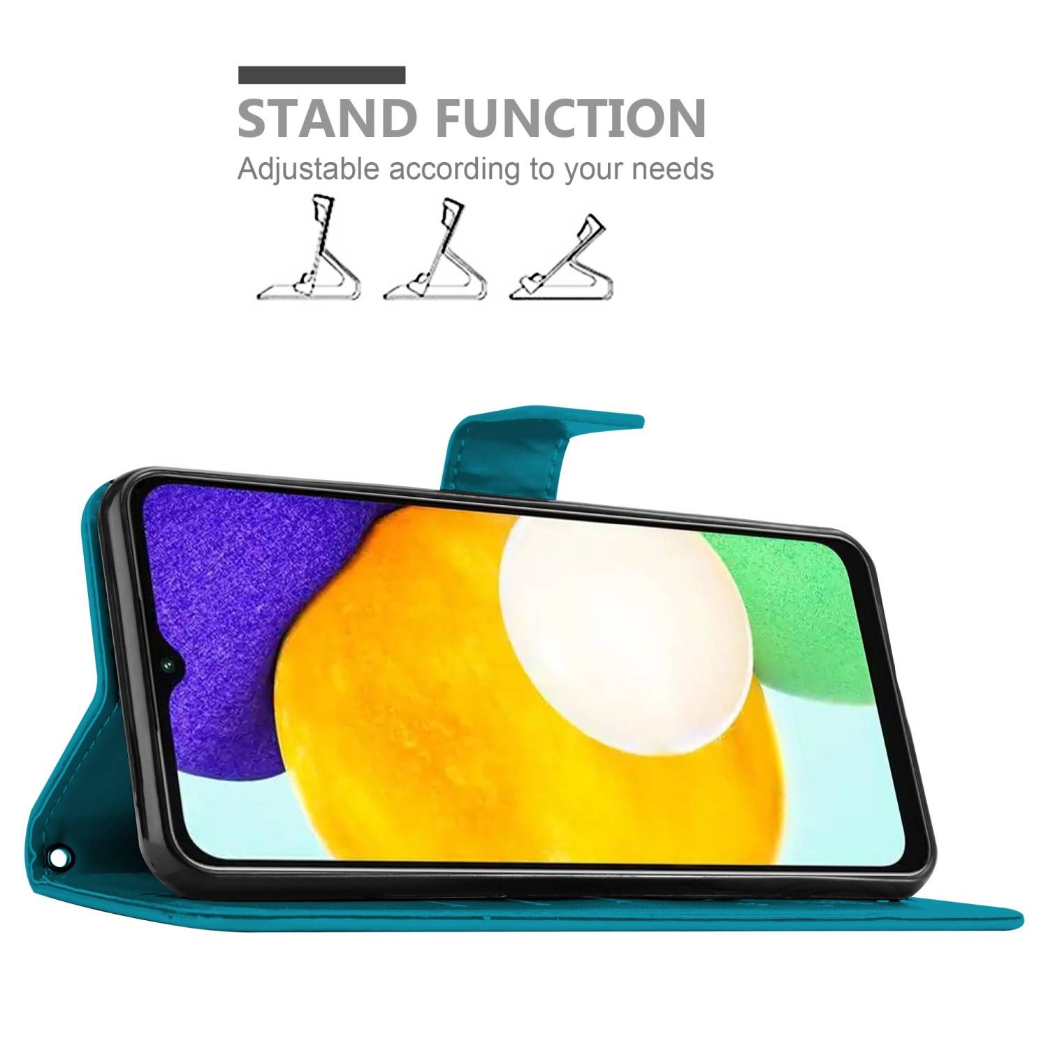 Cadorabo Hülle für Samsung Galaxy A13 5G Schutz Hülle in Blau Schutzhülle Handy Hülle Etui Case Blumen Flower