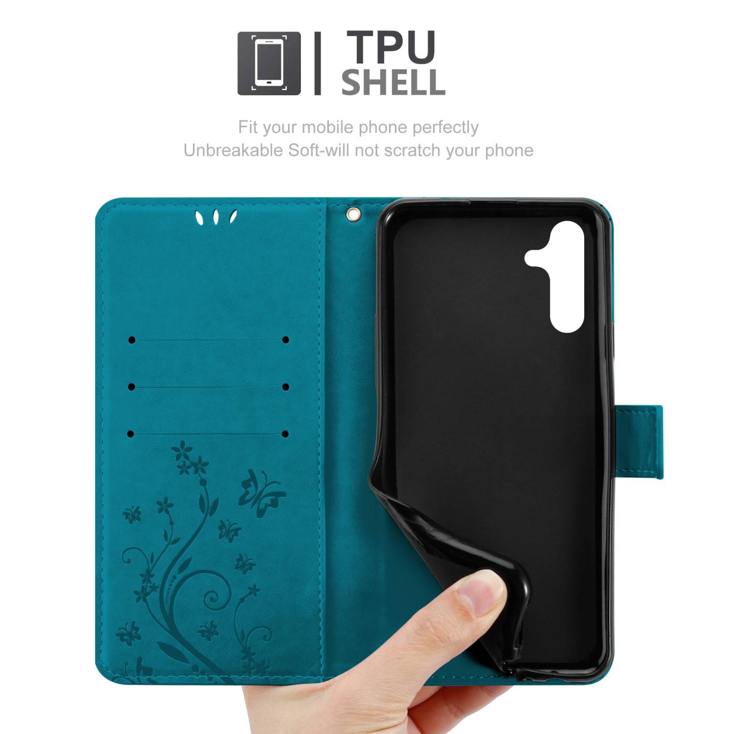 Cadorabo Hülle für Samsung Galaxy A13 5G Schutz Hülle in Blau Schutzhülle Handy Hülle Etui Case Blumen Flower