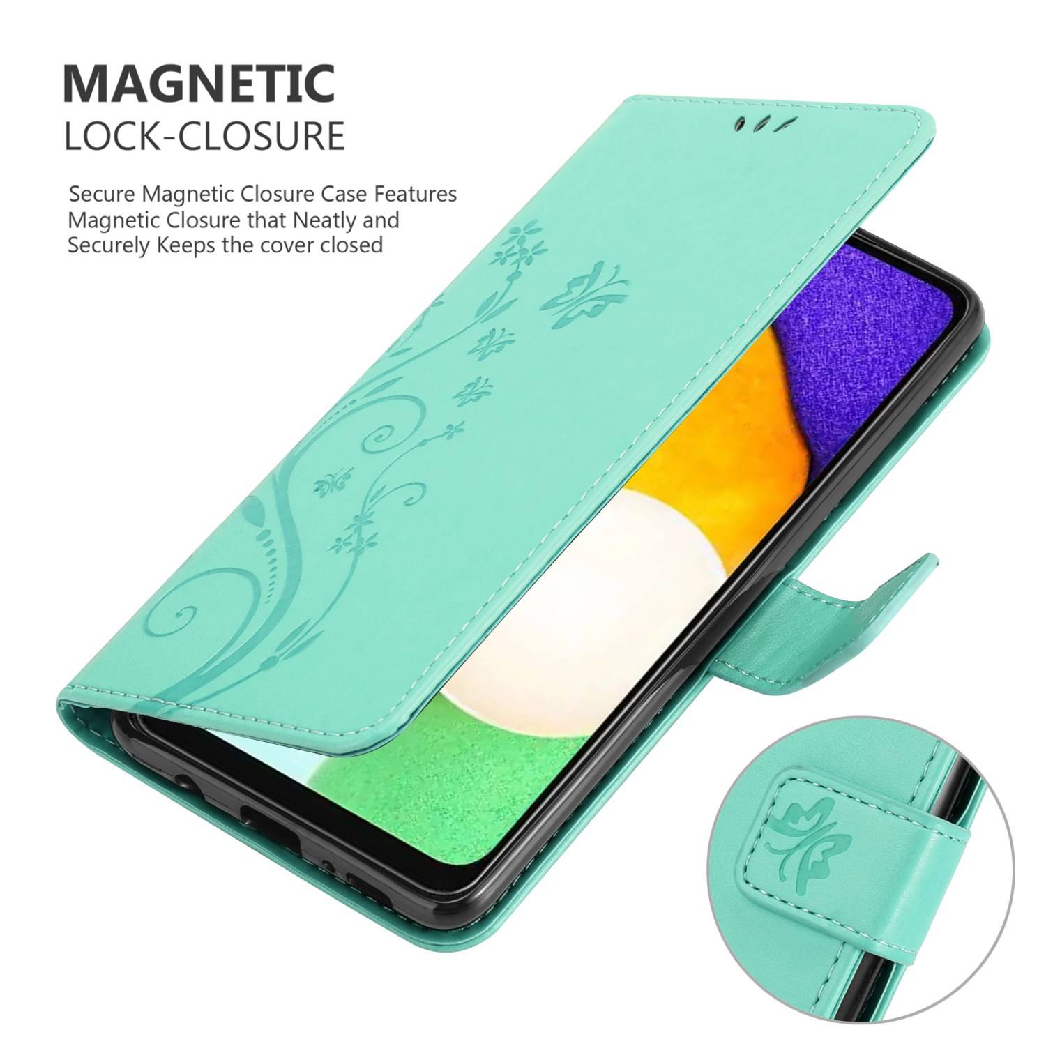 Cadorabo Hülle für Samsung Galaxy A13 5G Schutz Hülle in Türkis Schutzhülle Handy Hülle Etui Case Blumen Flower