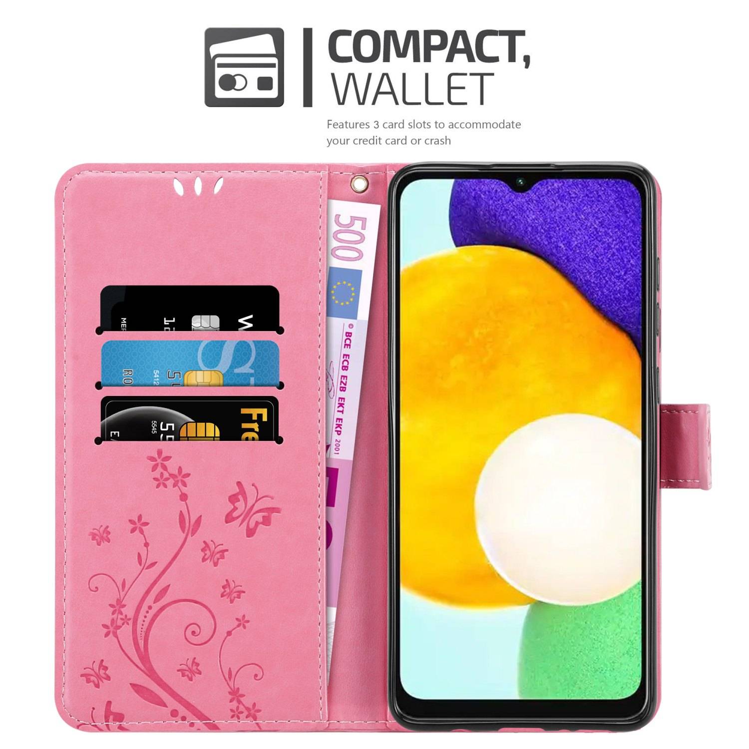 Cadorabo Hülle für Samsung Galaxy A13 5G Schutz Hülle in Rosa Schutzhülle Handy Hülle Etui Case Blumen Flower