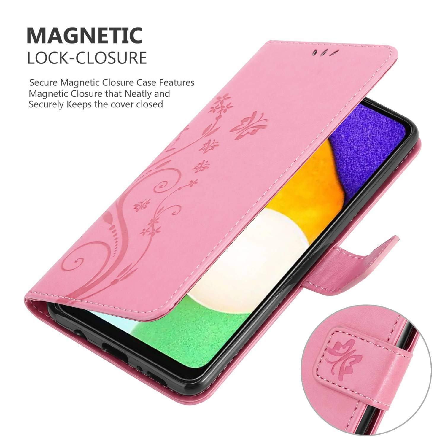 Cadorabo Hülle für Samsung Galaxy A13 5G Schutz Hülle in Rosa Schutzhülle Handy Hülle Etui Case Blumen Flower