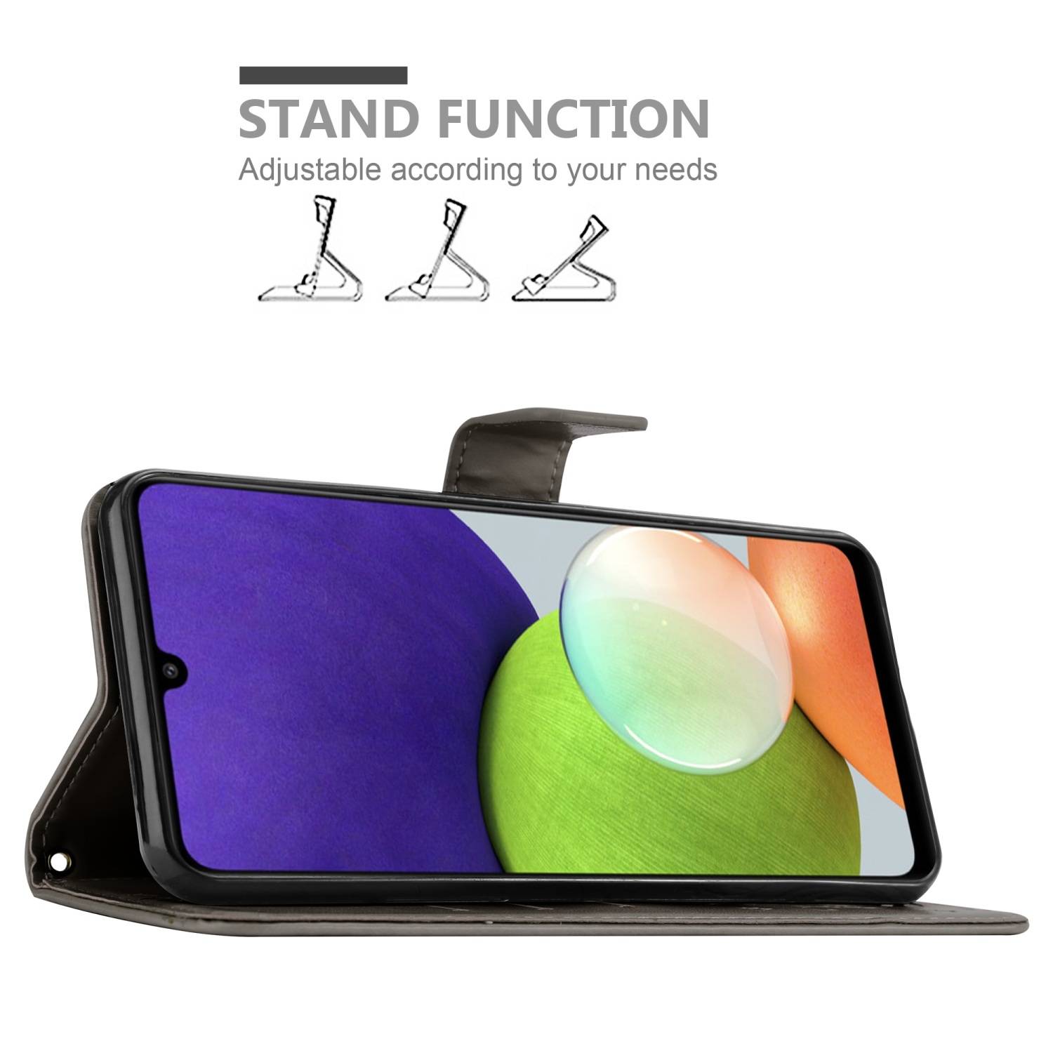 Cadorabo Hülle für Samsung Galaxy A22 4G / M22 / M32 4G Schutz Hülle in Grau Schutzhülle Handy Hülle Etui Case Blumen