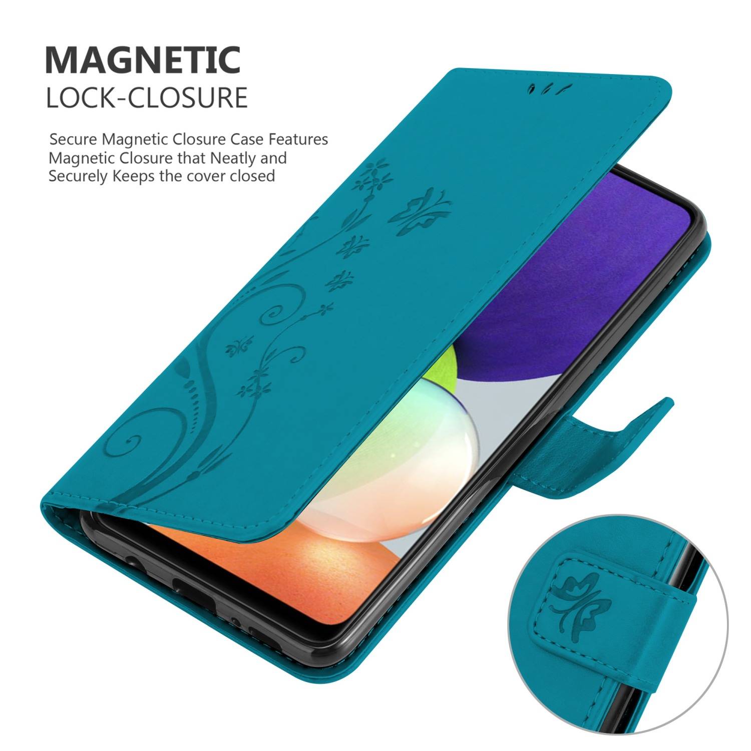 Cadorabo Hülle für Samsung Galaxy A22 4G / M22 / M32 4G Schutz Hülle in Blau Schutzhülle Handy Hülle Etui Case Blumen