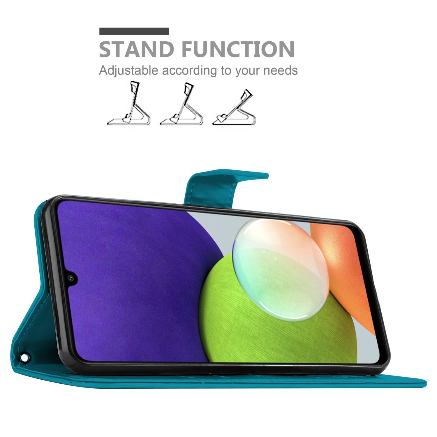 Cadorabo Hülle für Samsung Galaxy A22 4G / M22 / M32 4G Schutz Hülle in Blau Schutzhülle Handy Hülle Etui Case Blumen