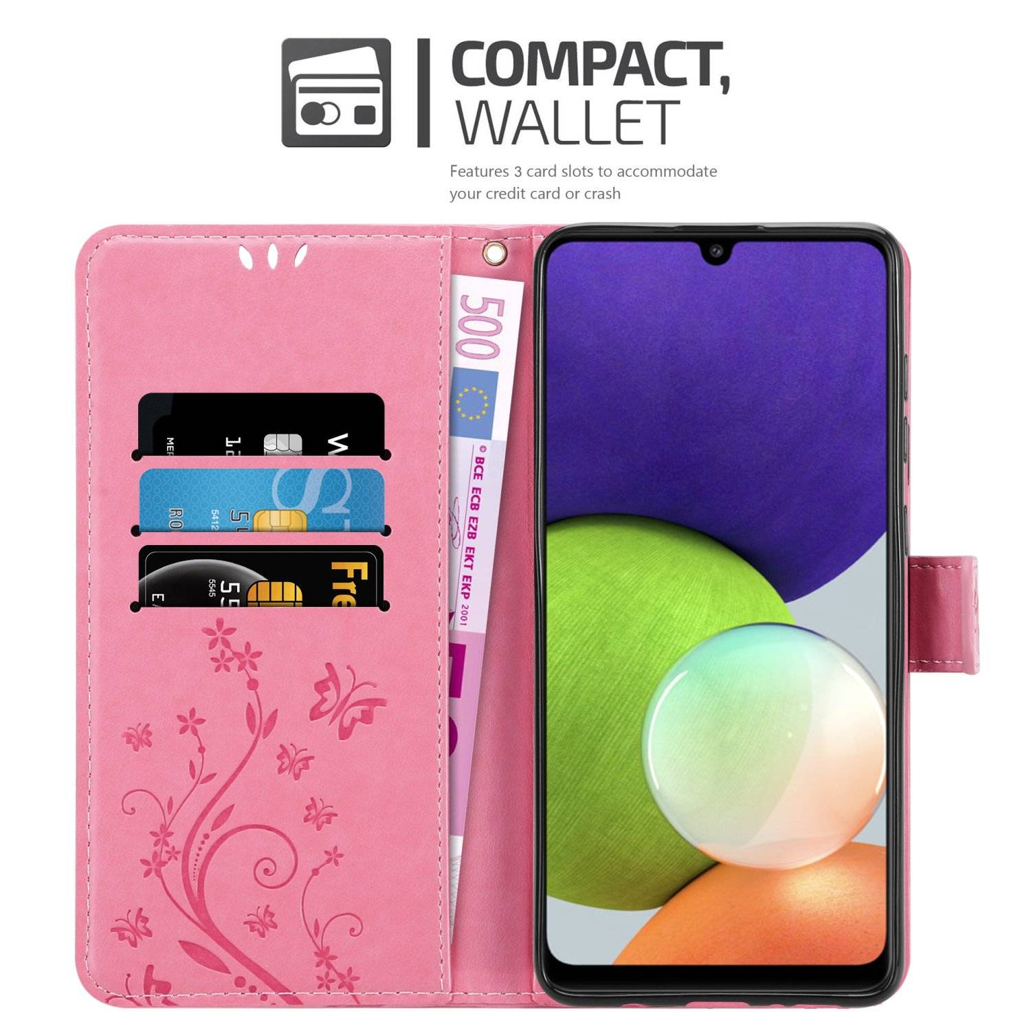 Cadorabo Hülle für Samsung Galaxy A22 4G / M22 / M32 4G Schutz Hülle in Rosa Schutzhülle Handy Hülle Etui Case Blumen