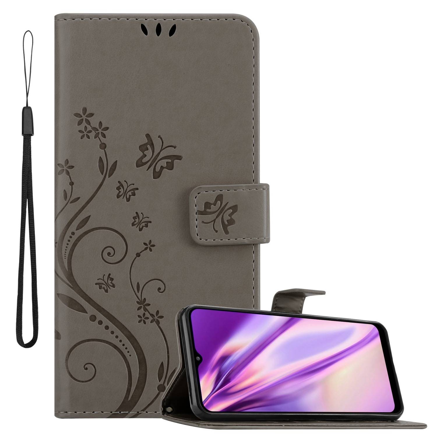 Cadorabo Hülle für Samsung Galaxy A22 5G Schutz Hülle in Grau Schutzhülle Handy Hülle Etui Case Blumen Flower
