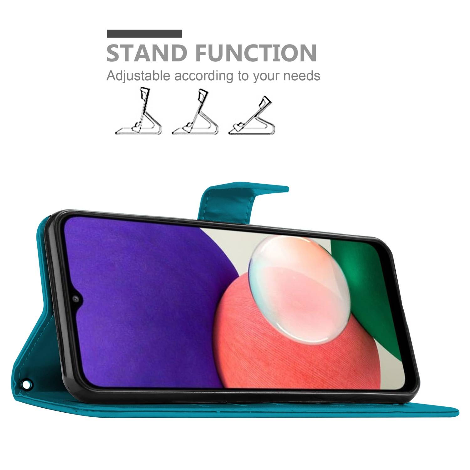 Cadorabo Hülle für Samsung Galaxy A22 5G Schutz Hülle in Blau Schutzhülle Handy Hülle Etui Case Blumen Flower