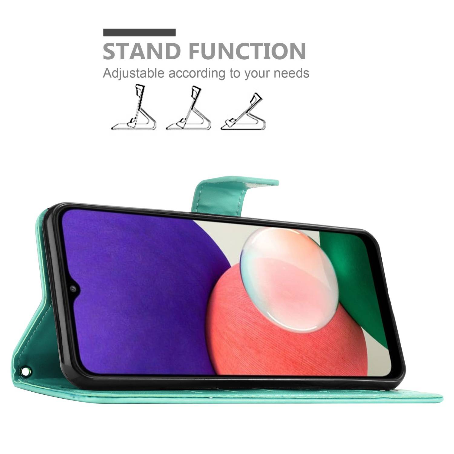 Cadorabo Hülle für Samsung Galaxy A22 5G Schutz Hülle in Türkis Schutzhülle Handy Hülle Etui Case Blumen Flower