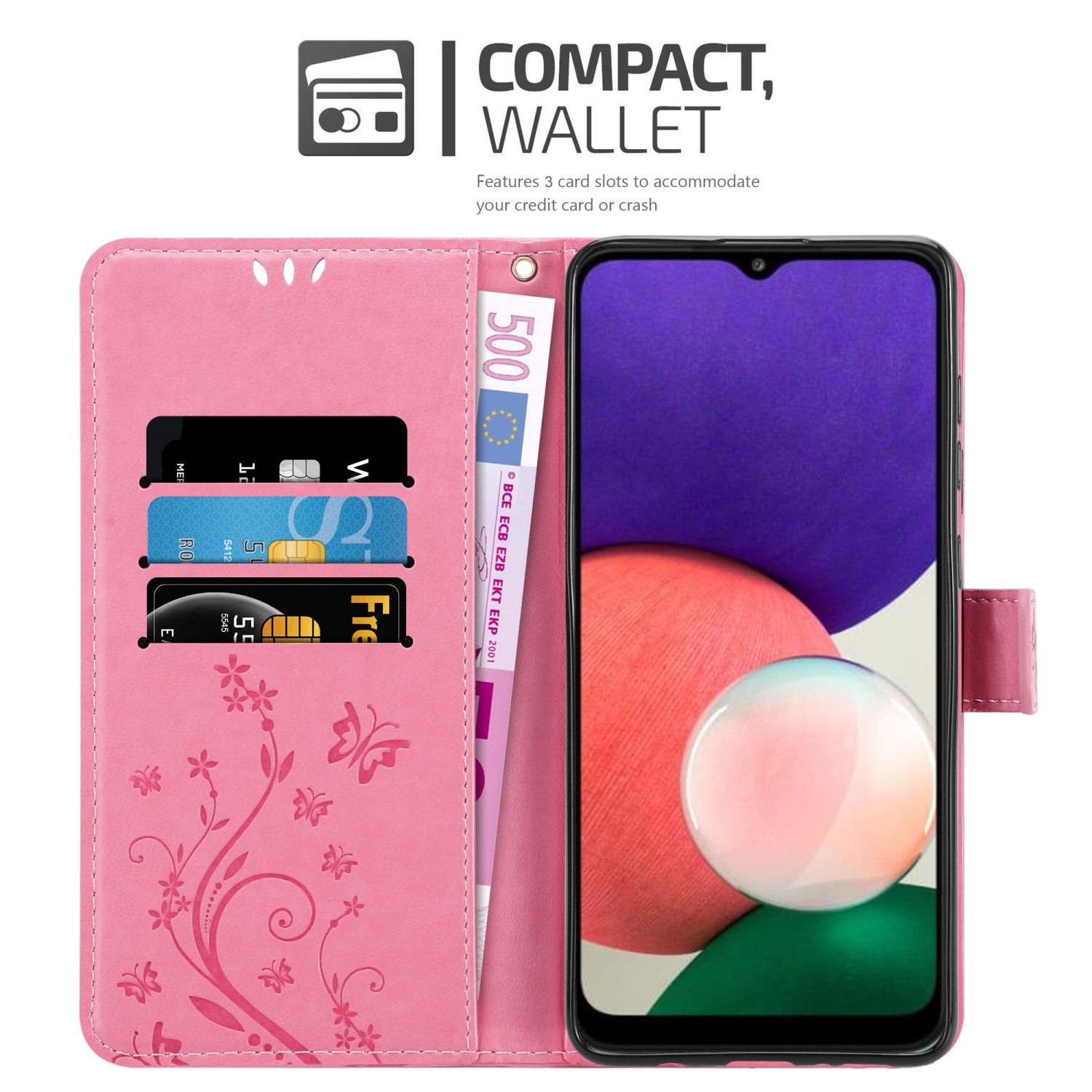 Cadorabo Hülle für Samsung Galaxy A22 5G Schutz Hülle in Rosa Schutzhülle Handy Hülle Etui Case Blumen Flower