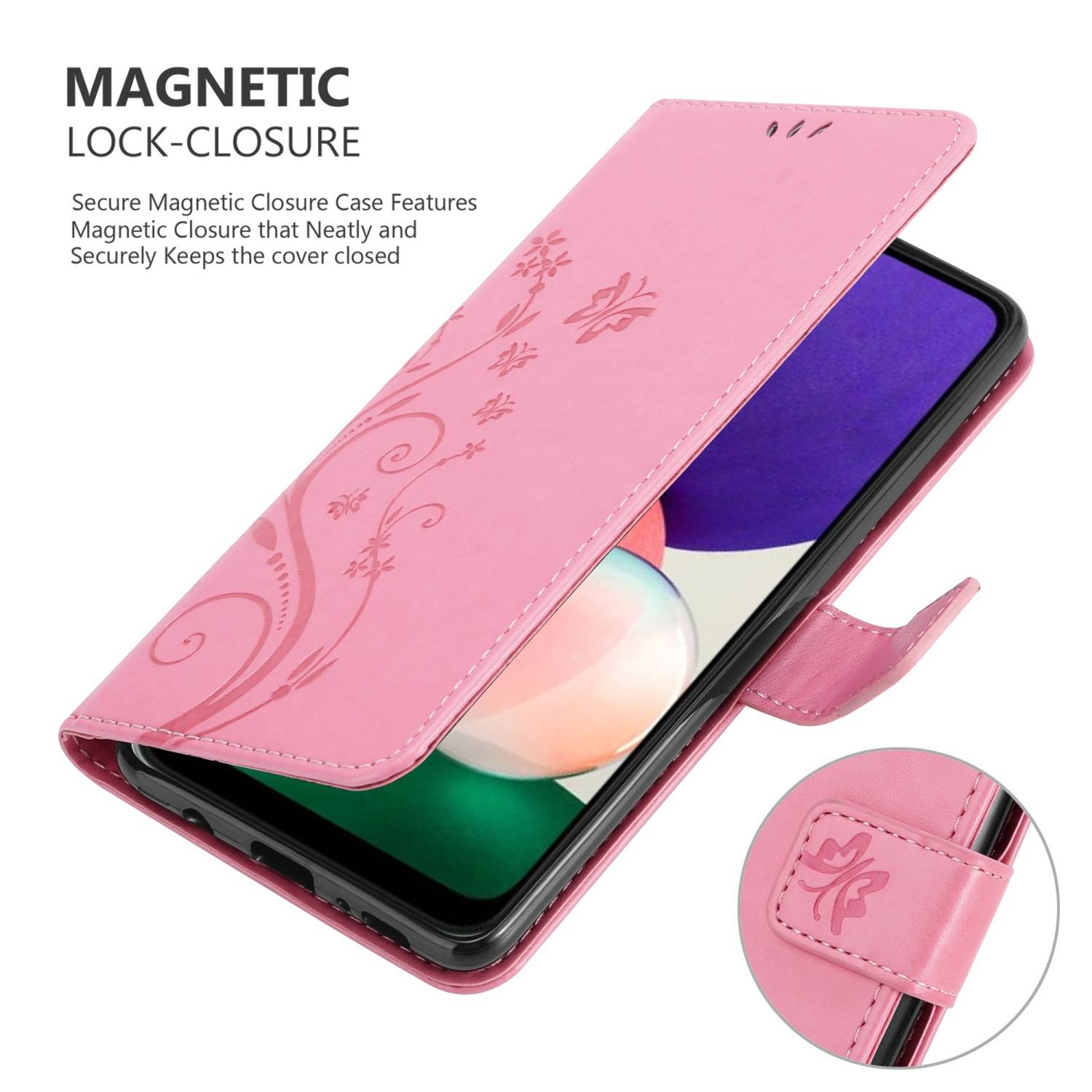Cadorabo Hülle für Samsung Galaxy A22 5G Schutz Hülle in Rosa Schutzhülle Handy Hülle Etui Case Blumen Flower