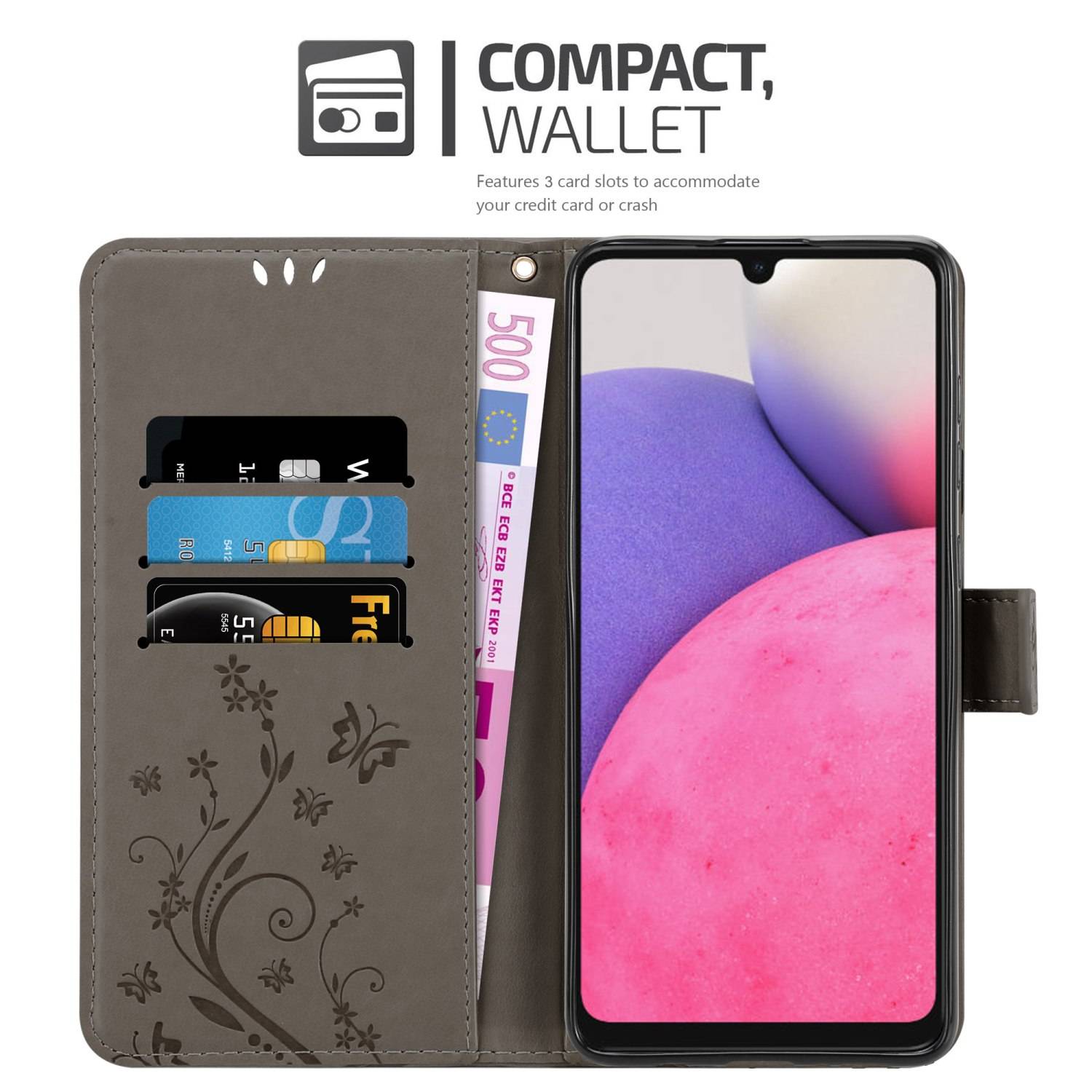 Cadorabo Hülle für Samsung Galaxy A33 5G Schutz Hülle in Grau Schutzhülle Handy Hülle Etui Case Blumen Flower