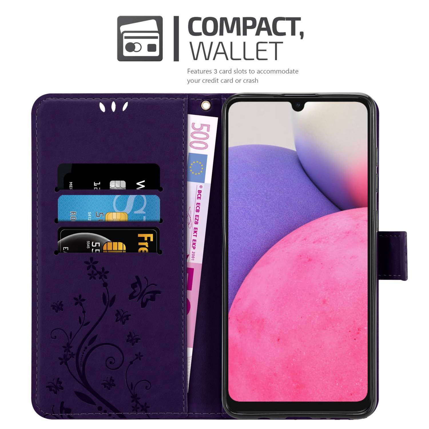 Cadorabo Hülle für Samsung Galaxy A33 5G Schutz Hülle in Lila Schutzhülle Handy Hülle Etui Case Blumen Flower