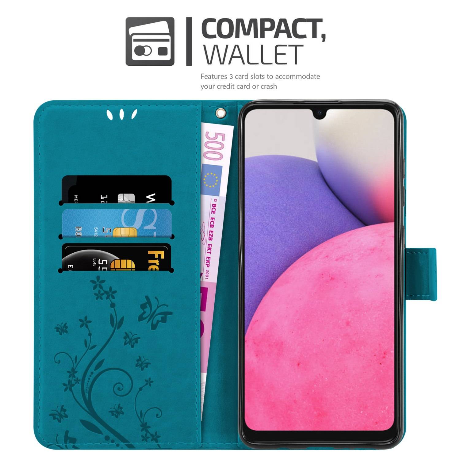 Cadorabo Hülle für Samsung Galaxy A33 5G Schutz Hülle in Blau Schutzhülle Handy Hülle Etui Case Blumen Flower
