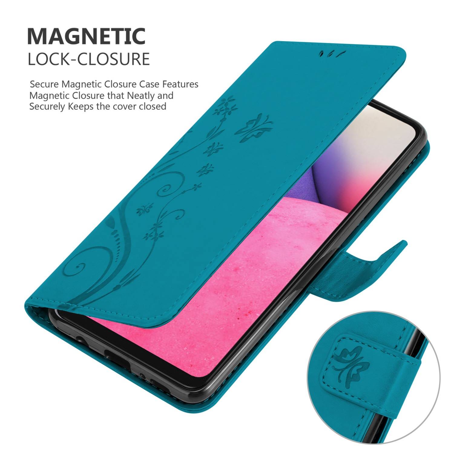 Cadorabo Hülle für Samsung Galaxy A33 5G Schutz Hülle in Blau Schutzhülle Handy Hülle Etui Case Blumen Flower