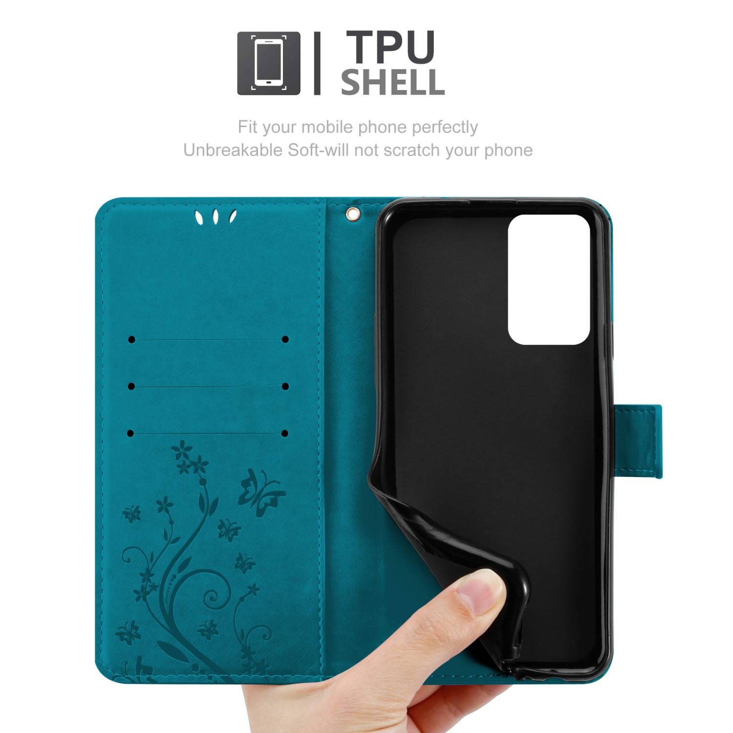 Cadorabo Hülle für Samsung Galaxy A33 5G Schutz Hülle in Blau Schutzhülle Handy Hülle Etui Case Blumen Flower