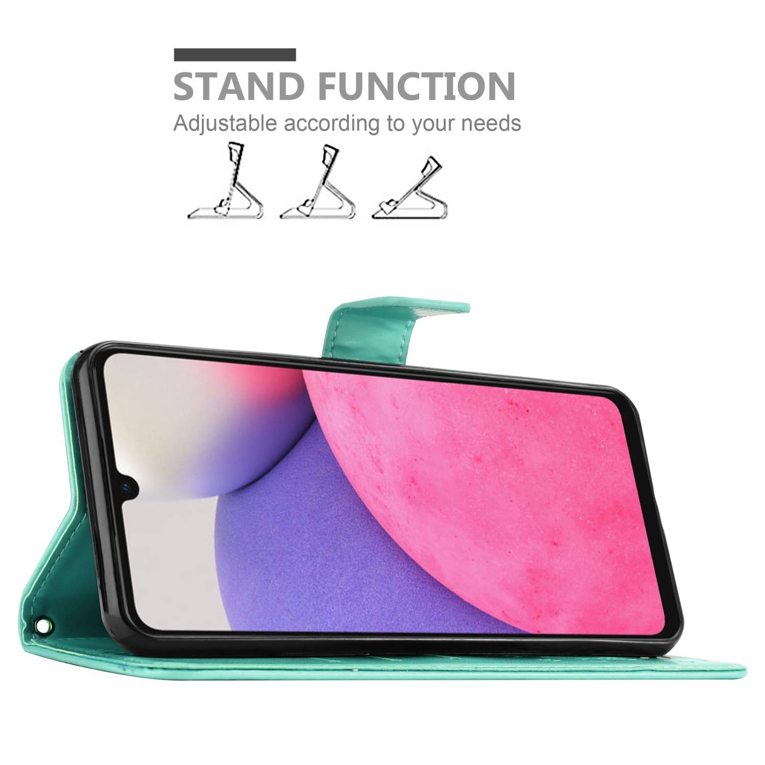 Cadorabo Hülle für Samsung Galaxy A33 5G Schutz Hülle in Türkis Schutzhülle Handy Hülle Etui Case Blumen Flower