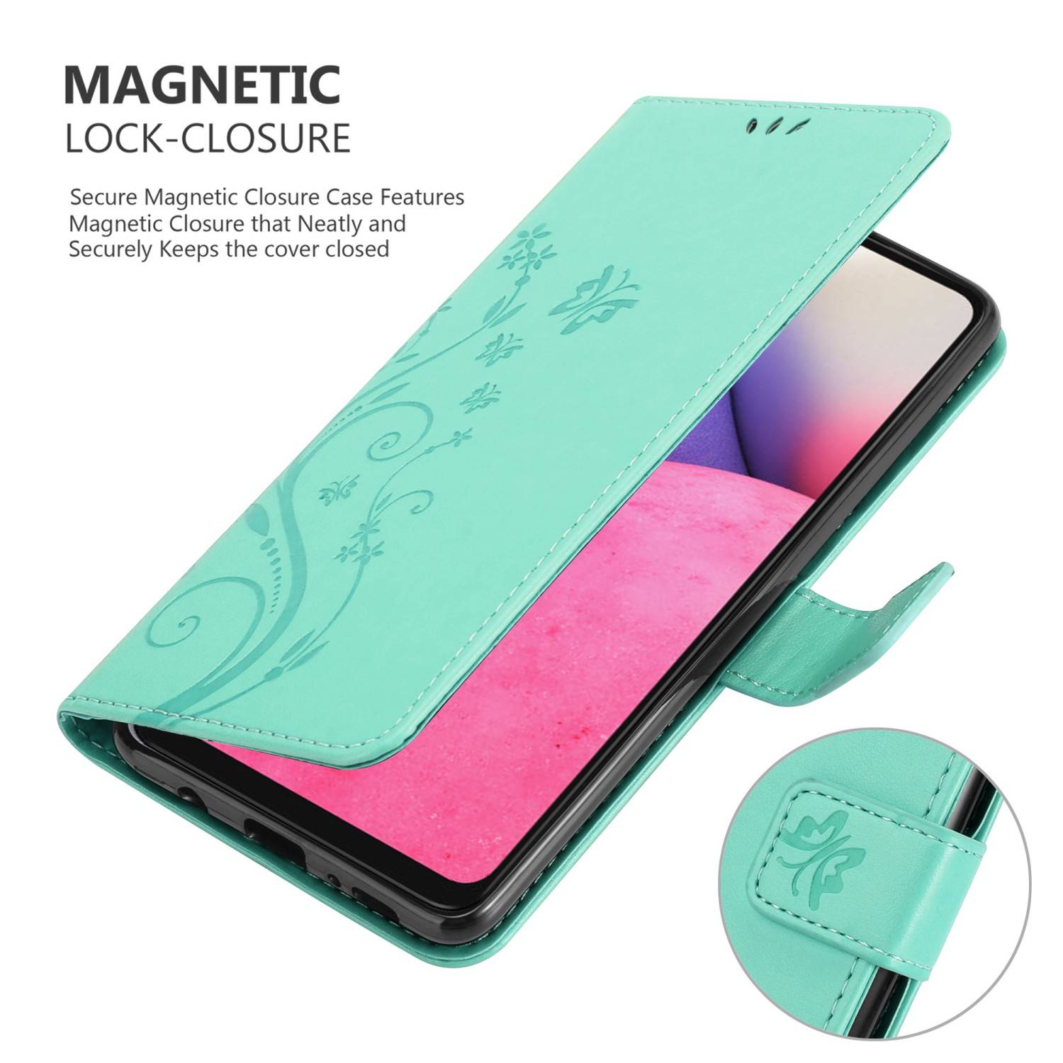 Cadorabo Hülle für Samsung Galaxy A33 5G Schutz Hülle in Türkis Schutzhülle Handy Hülle Etui Case Blumen Flower