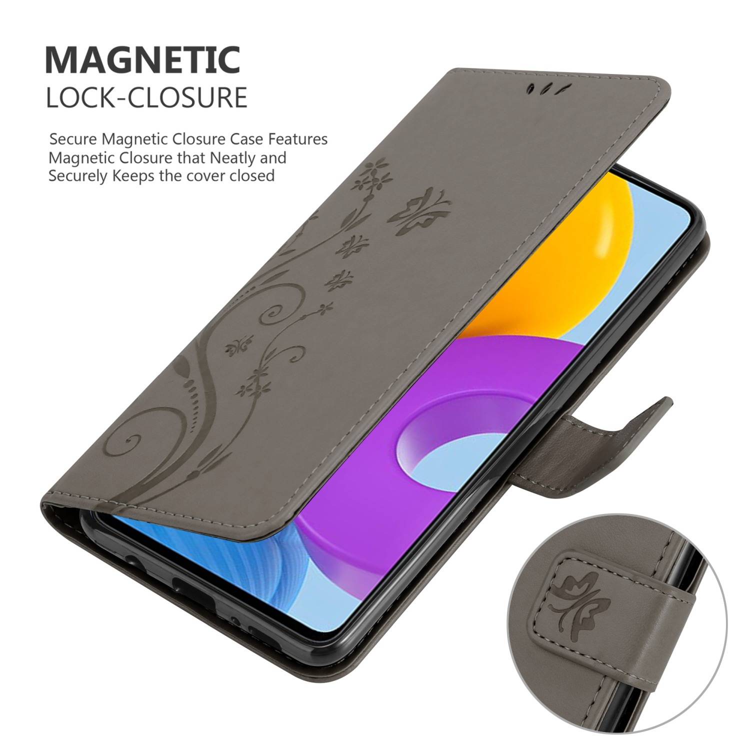 Cadorabo Hülle für Samsung Galaxy M52 5G Schutz Hülle in Grau Schutzhülle Handy Hülle Etui Case Blumen Flower