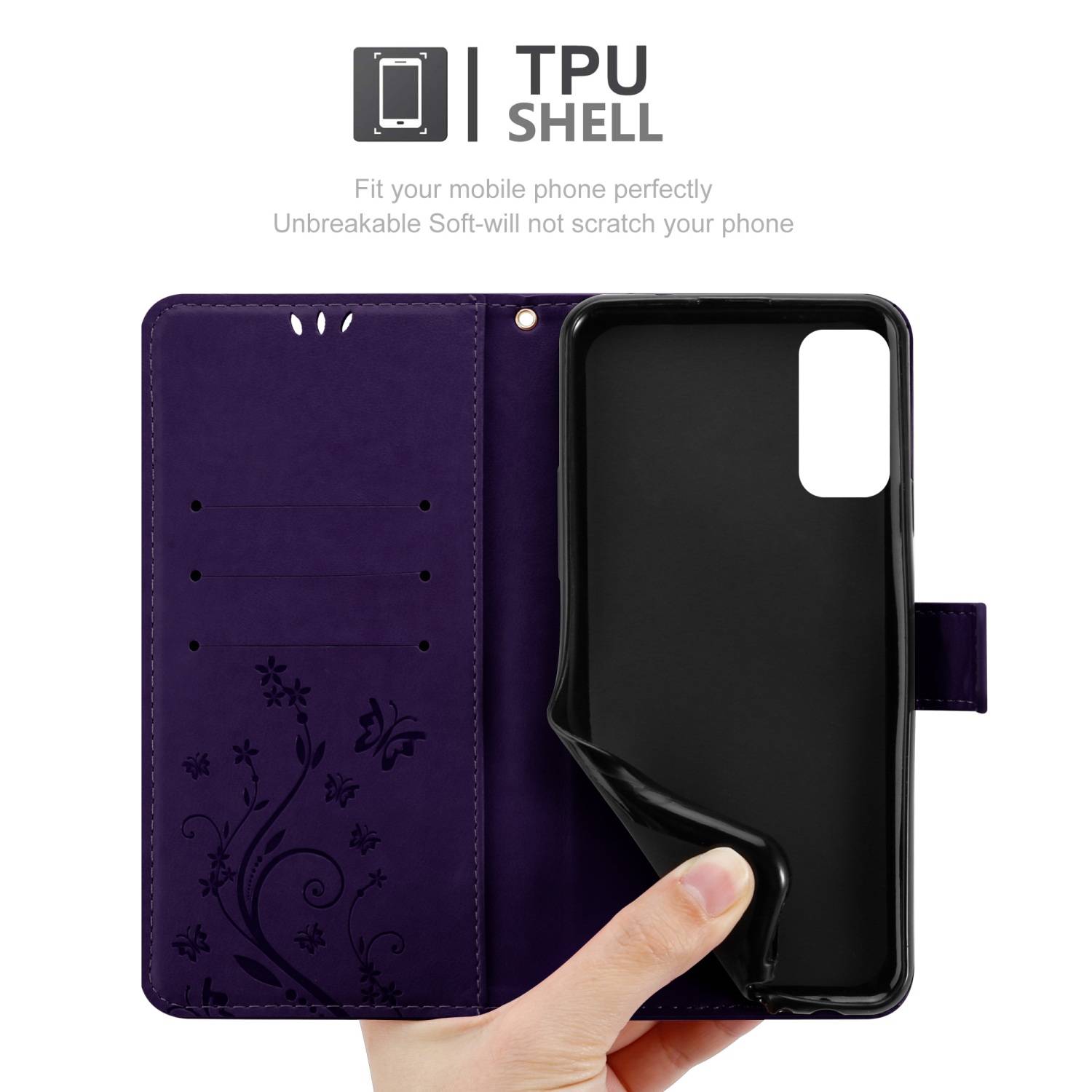 Cadorabo Hülle für Samsung Galaxy M52 5G Schutz Hülle in Lila Schutzhülle Handy Hülle Etui Case Blumen Flower