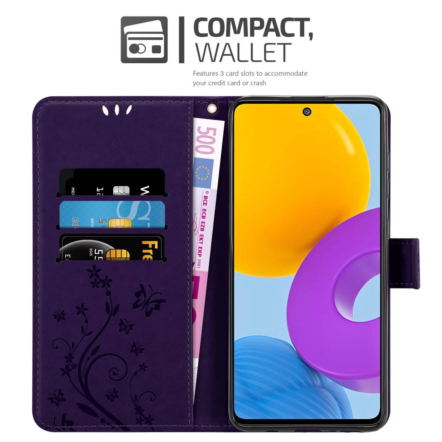 Cadorabo Hülle für Samsung Galaxy M52 5G Schutz Hülle in Lila Schutzhülle Handy Hülle Etui Case Blumen Flower
