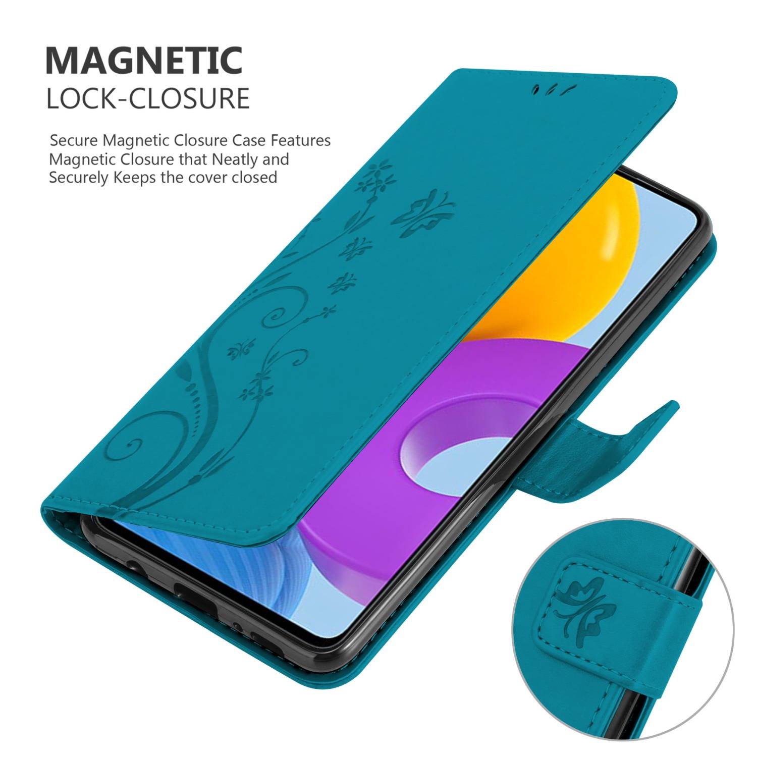 Cadorabo Hülle für Samsung Galaxy M52 5G Schutz Hülle in Blau Schutzhülle Handy Hülle Etui Case Blumen Flower