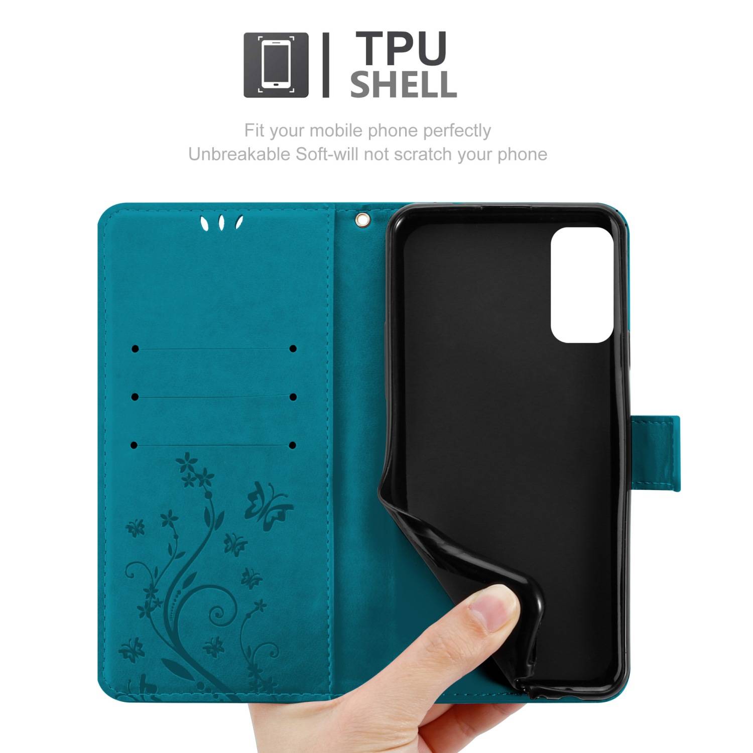 Cadorabo Hülle für Samsung Galaxy M52 5G Schutz Hülle in Blau Schutzhülle Handy Hülle Etui Case Blumen Flower